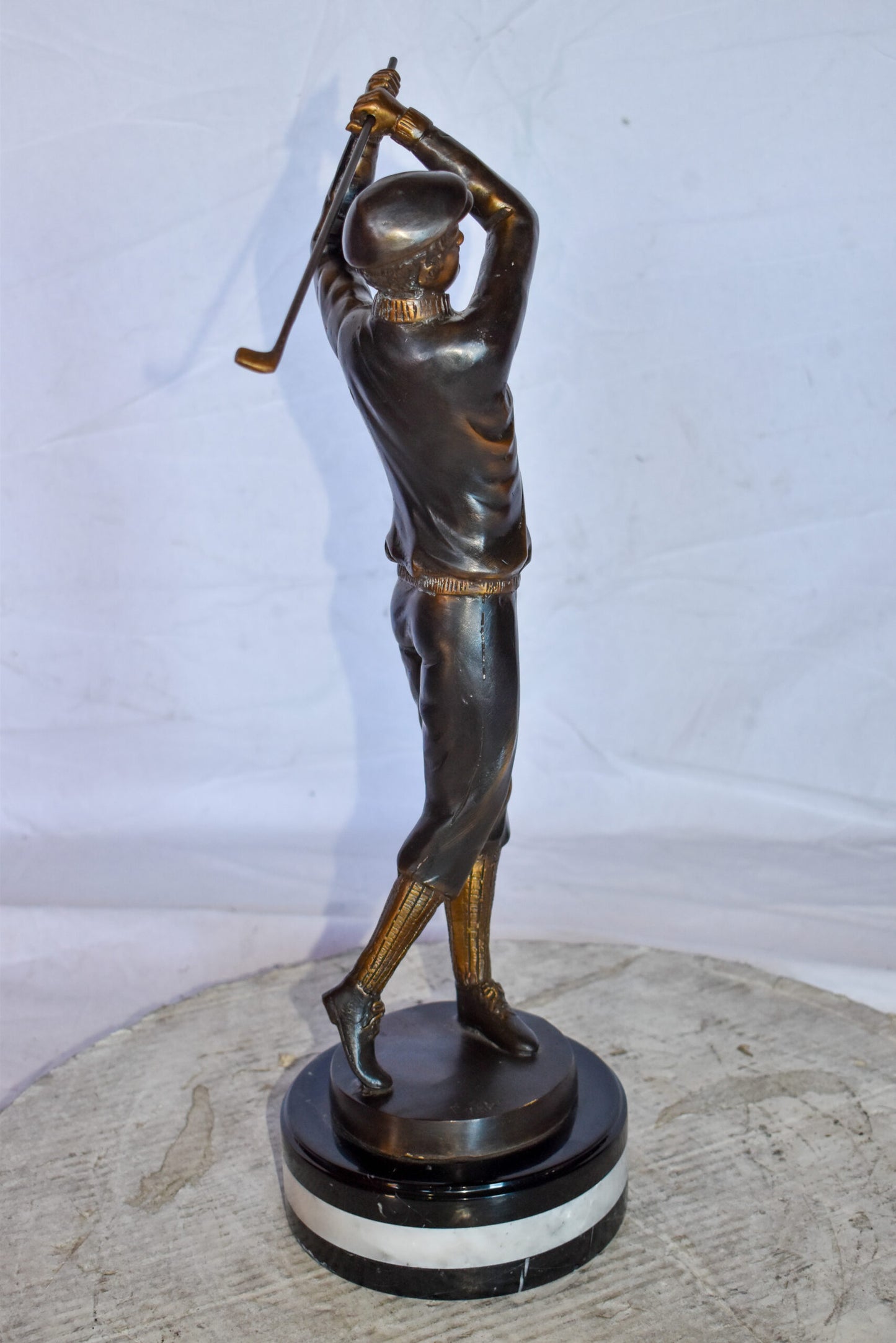 Golfer In Action Bronze Statue Mounted on Marble Size: 11" x 5" x 23"H