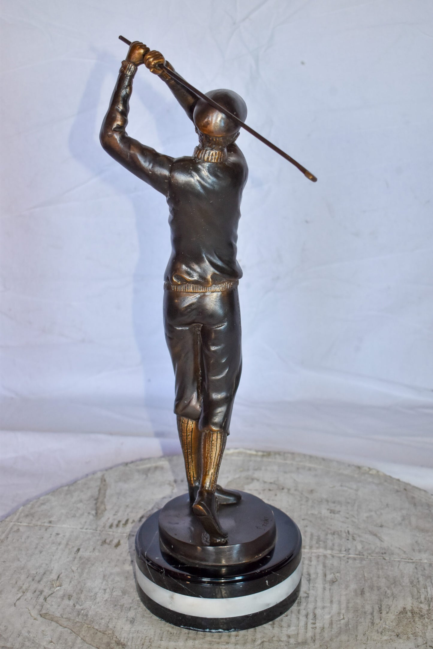 Golfer In Action Bronze Statue Mounted on Marble Size: 11" x 5" x 23"H