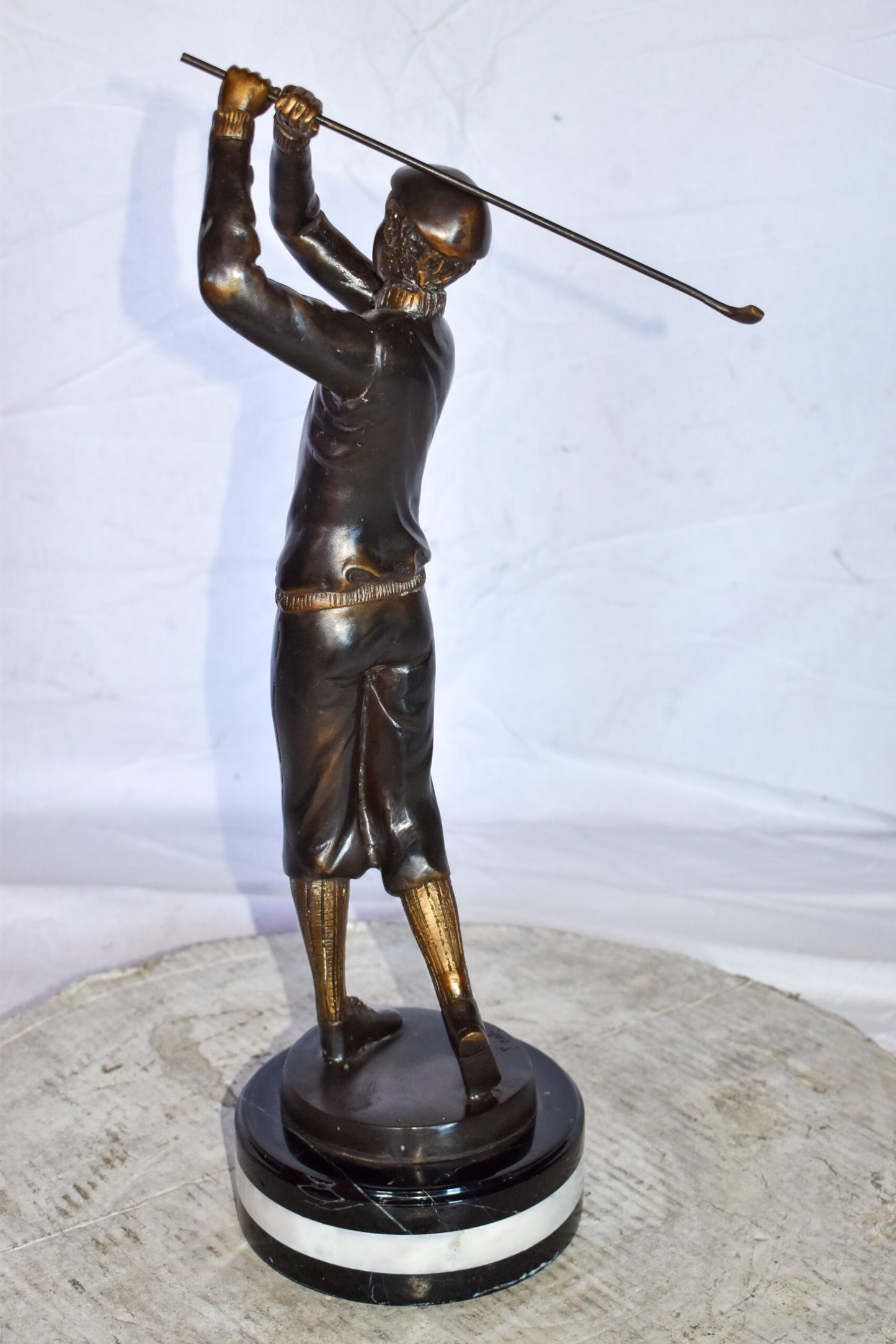 Golfer In Action Bronze Statue Mounted on Marble Size: 11" x 5" x 23"H