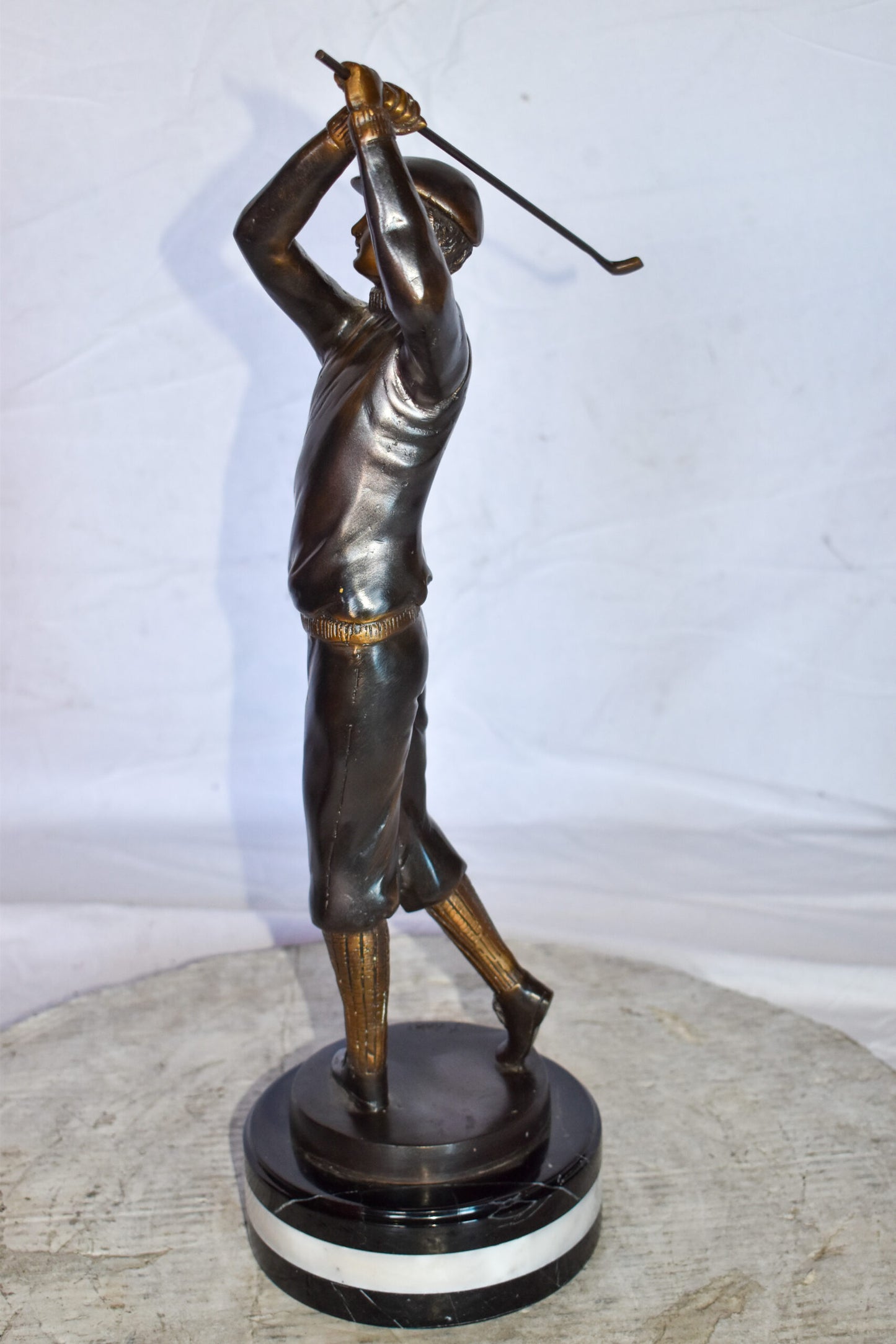Golfer In Action Bronze Statue Mounted on Marble Size: 11" x 5" x 23"H