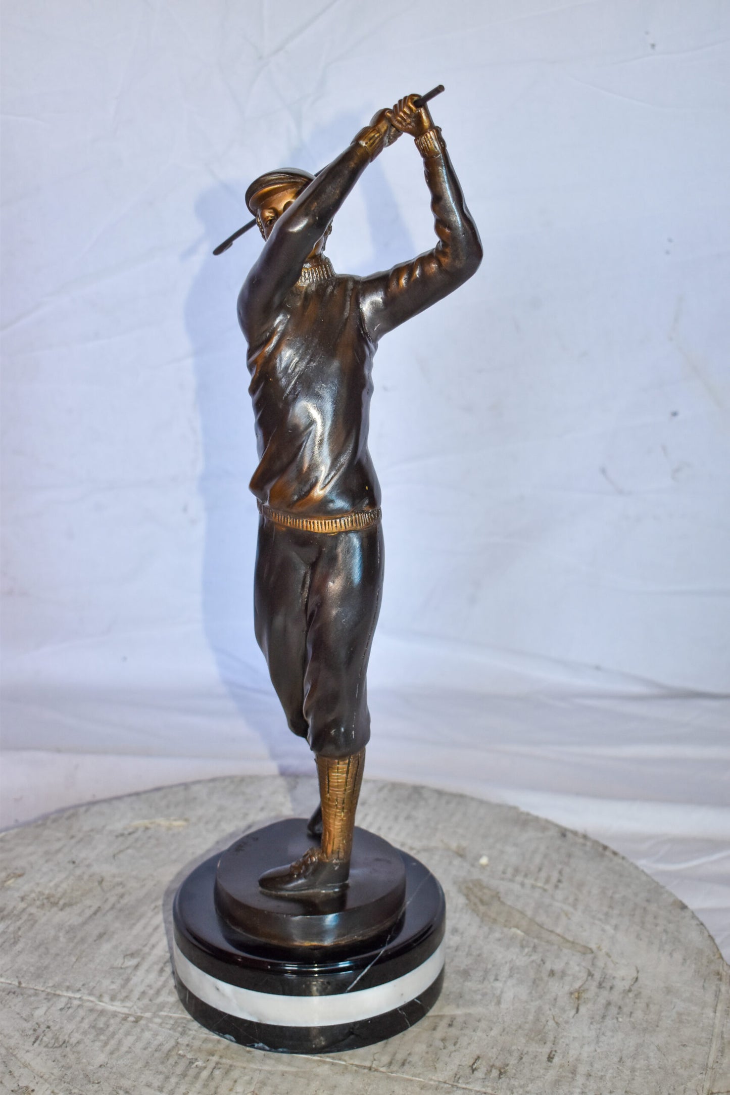 Golfer In Action Bronze Statue Mounted on Marble Size: 11" x 5" x 23"H