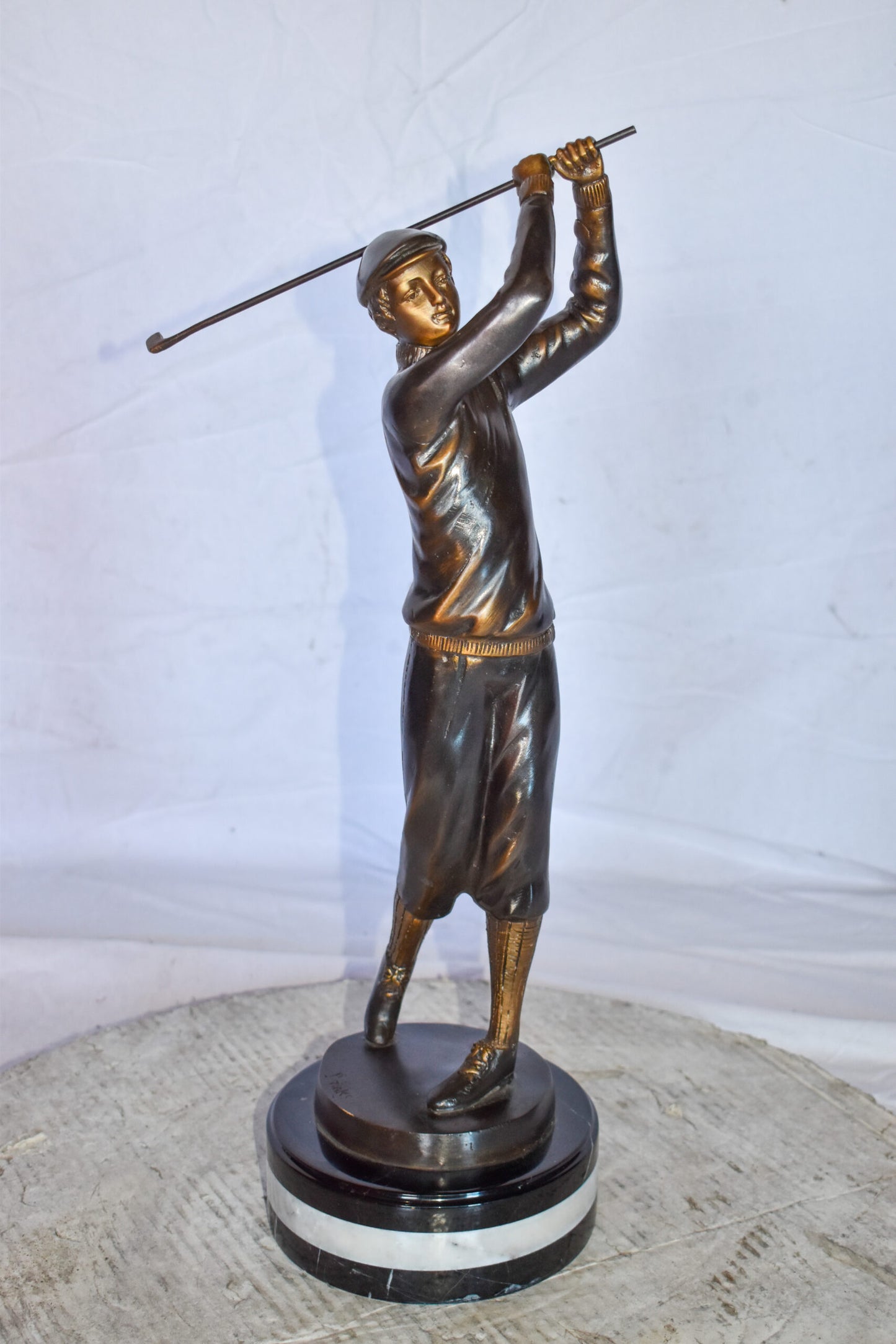 Golfer In Action Bronze Statue Mounted on Marble Size: 11" x 5" x 23"H