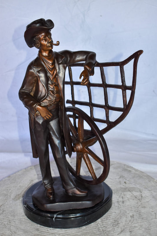 Cowboy Standing by His Carriage Bronze Statue Size: 12" x 8" x 23"H