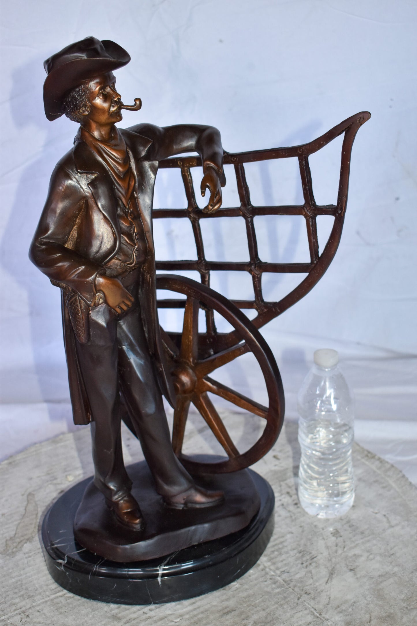 Cowboy Standing by His Carriage Bronze Statue Size: 12" x 8" x 23"H