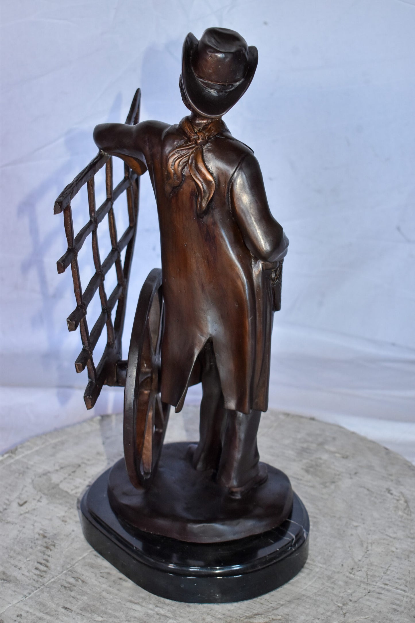 Cowboy Standing by His Carriage Bronze Statue Size: 12" x 8" x 23"H