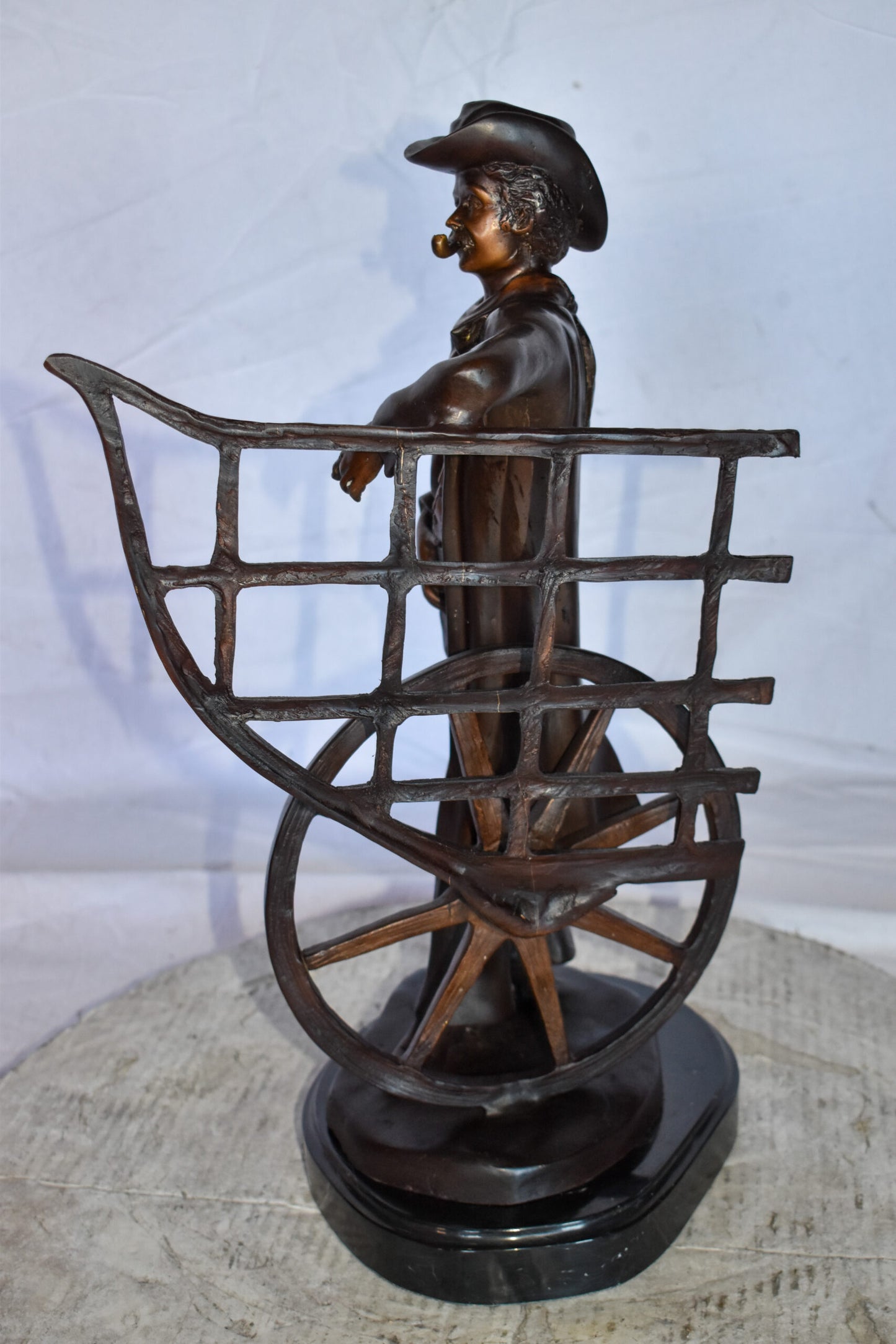 Cowboy Standing by His Carriage Bronze Statue Size: 12" x 8" x 23"H
