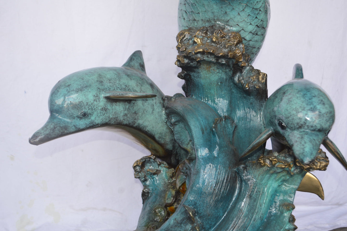 Mermaid and Three dolphins fountain bronze statue - Size: 34"L x 41"W x 83"H.