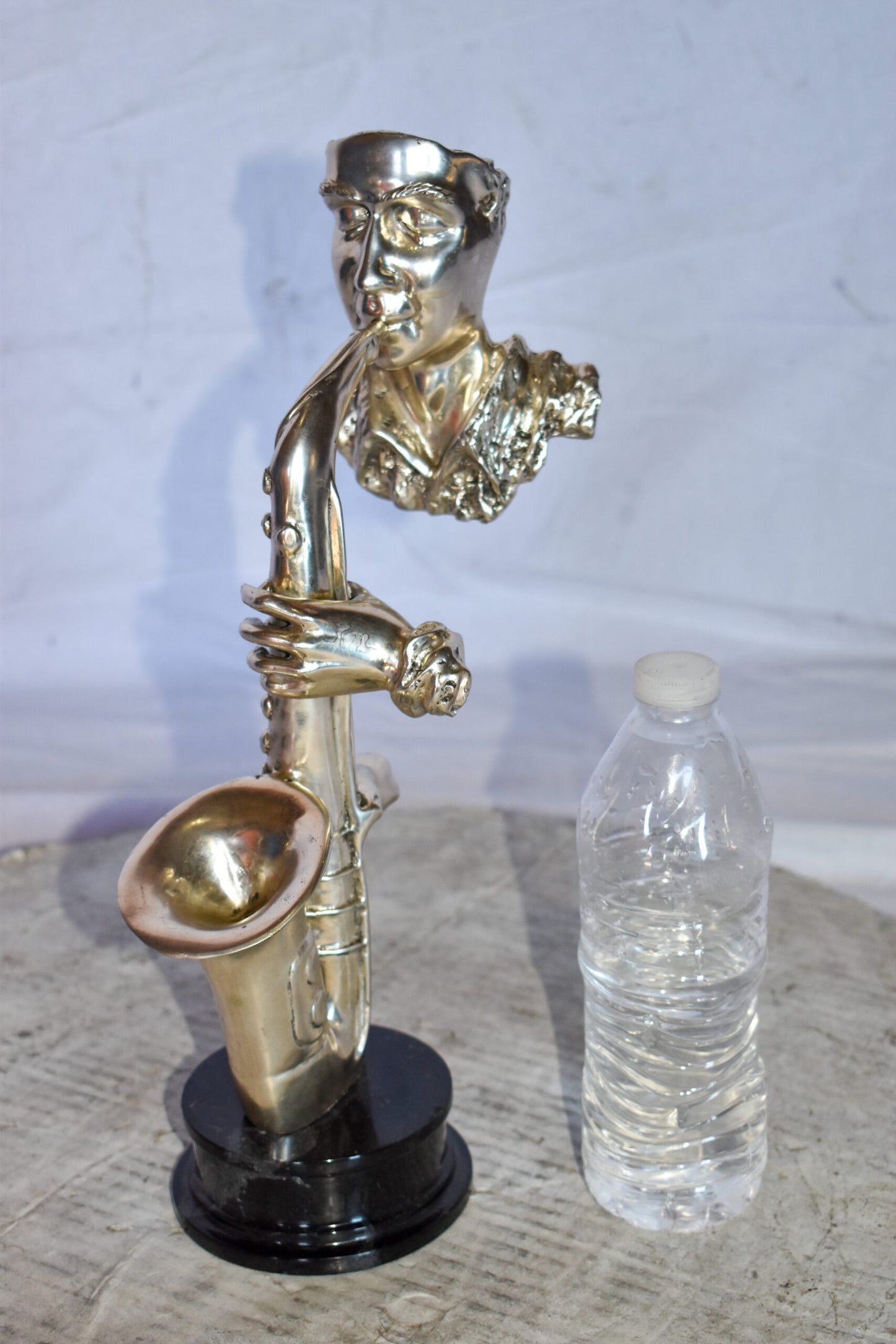 Modern Art of a Saxophone Player Bronze Statue on Marble Size: 7" x 5" x 15"H