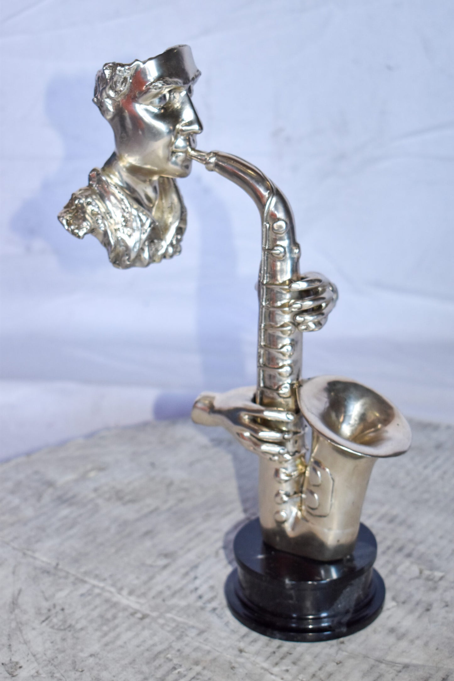 Modern Art of a Saxophone Player Bronze Statue on Marble Size: 7" x 5" x 15"H