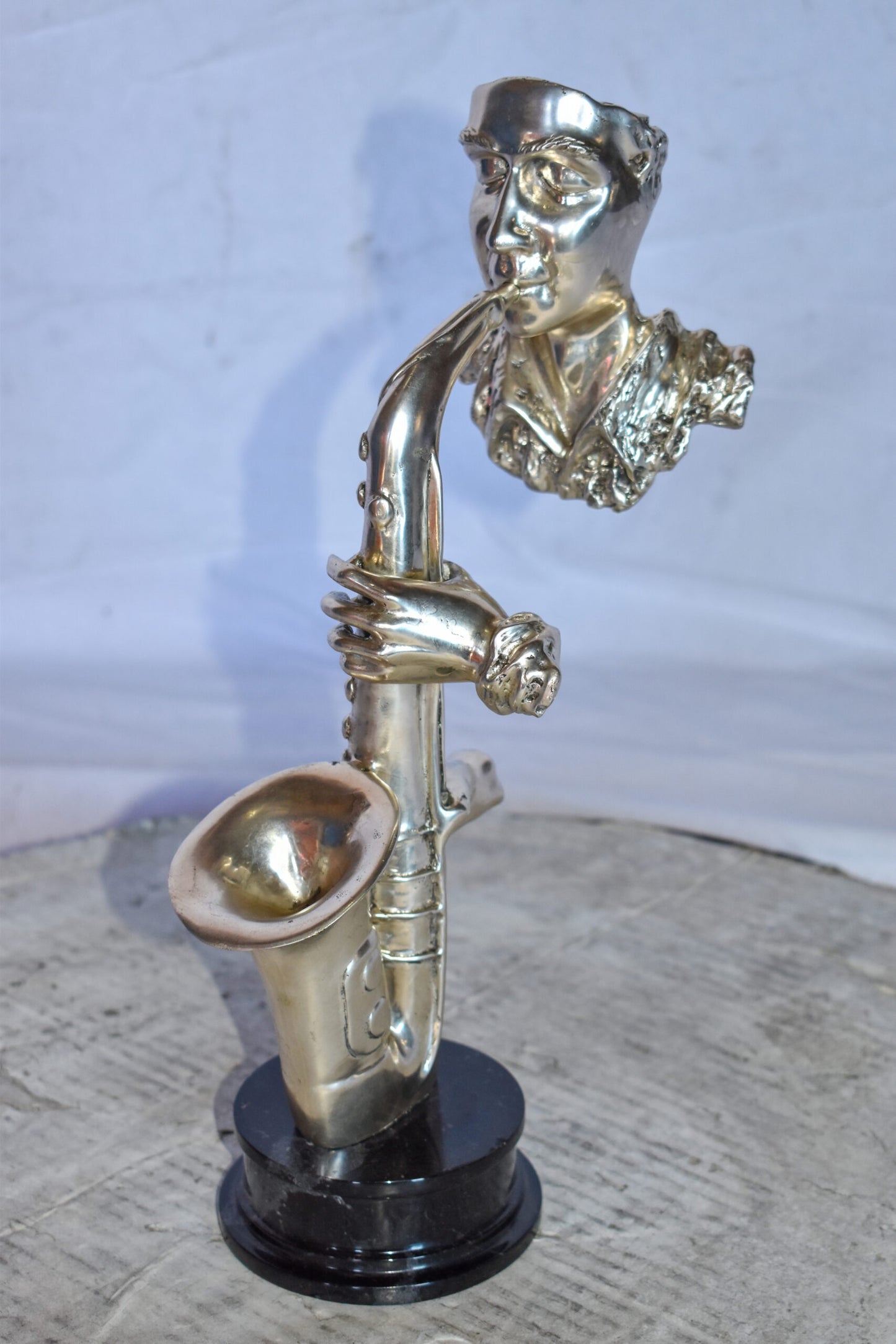 Modern Art of a Saxophone Player Bronze Statue on Marble Size: 7" x 5" x 15"H