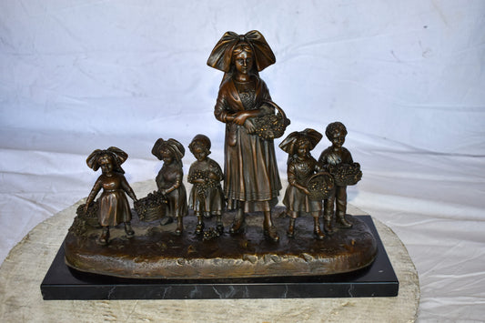 Pre School-Gathering in Vineyard Grapes Bronze Statue Size: 19" x 8" x 14"H