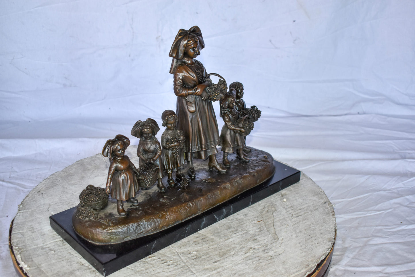 Pre School-Gathering in Vineyard Grapes Bronze Statue Size: 19" x 8" x 14"H