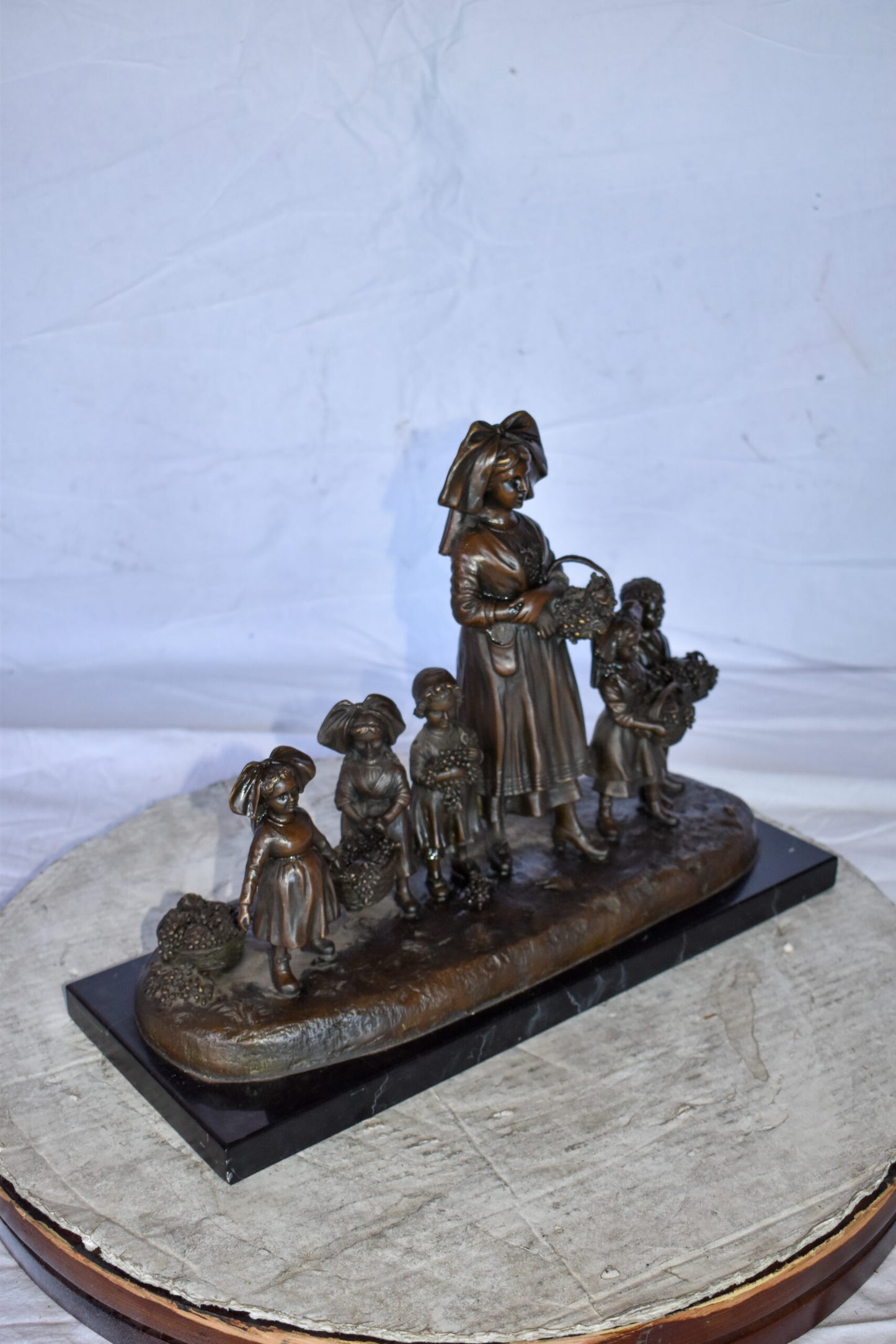 Pre School-Gathering in Vineyard Grapes Bronze Statue Size: 19" x 8" x 14"H