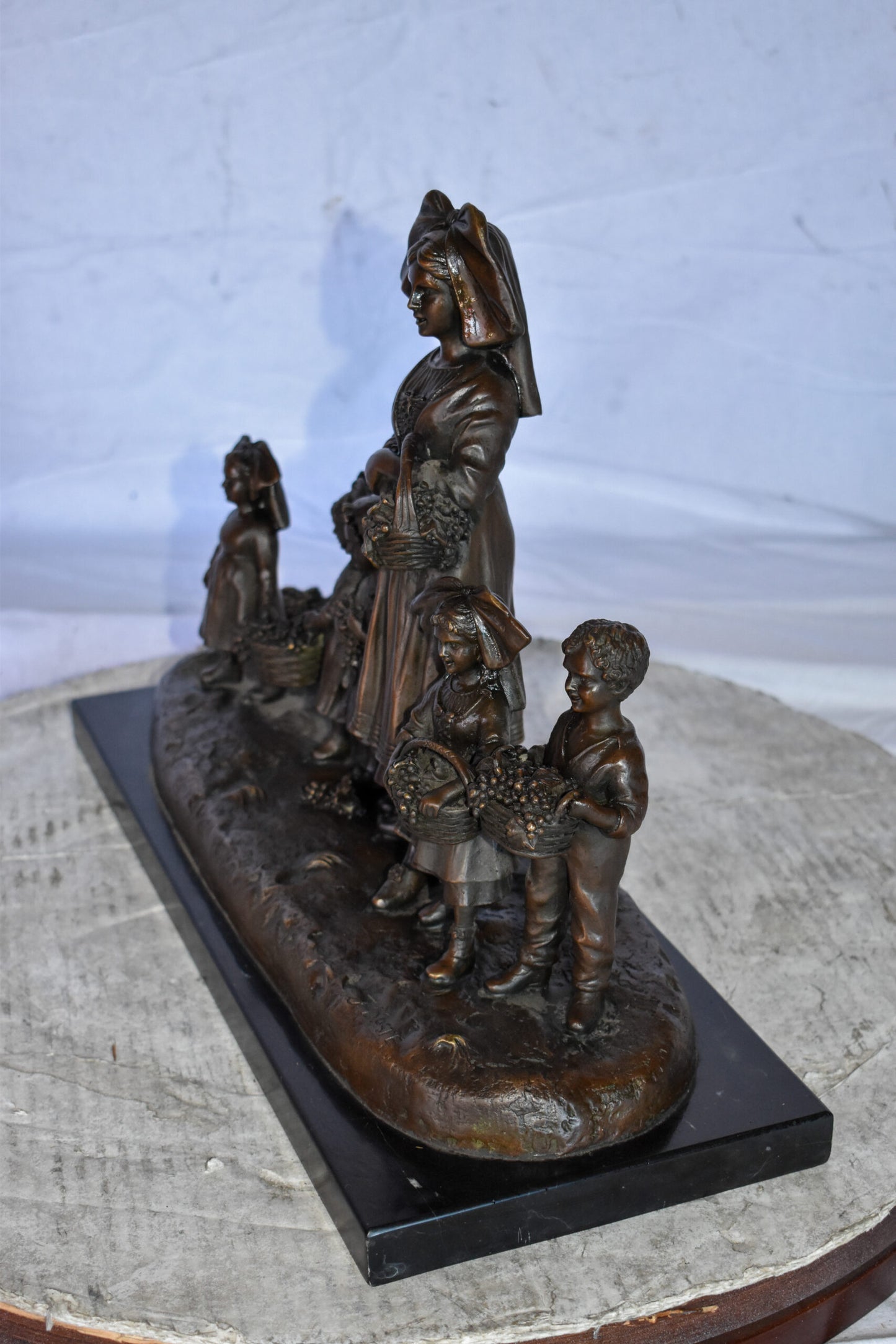 Pre School-Gathering in Vineyard Grapes Bronze Statue Size: 19" x 8" x 14"H