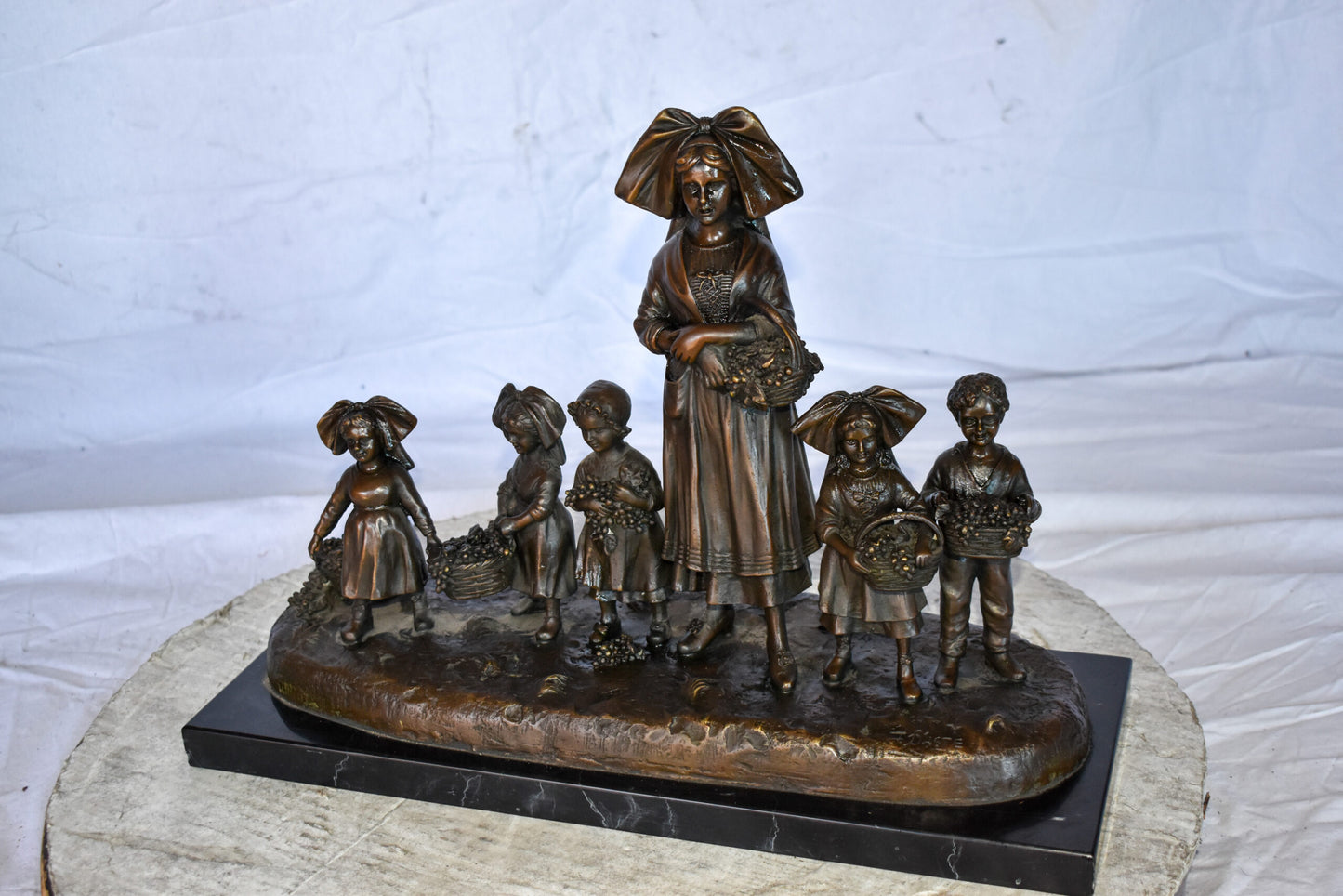 Pre School-Gathering in Vineyard Grapes Bronze Statue Size: 19" x 8" x 14"H