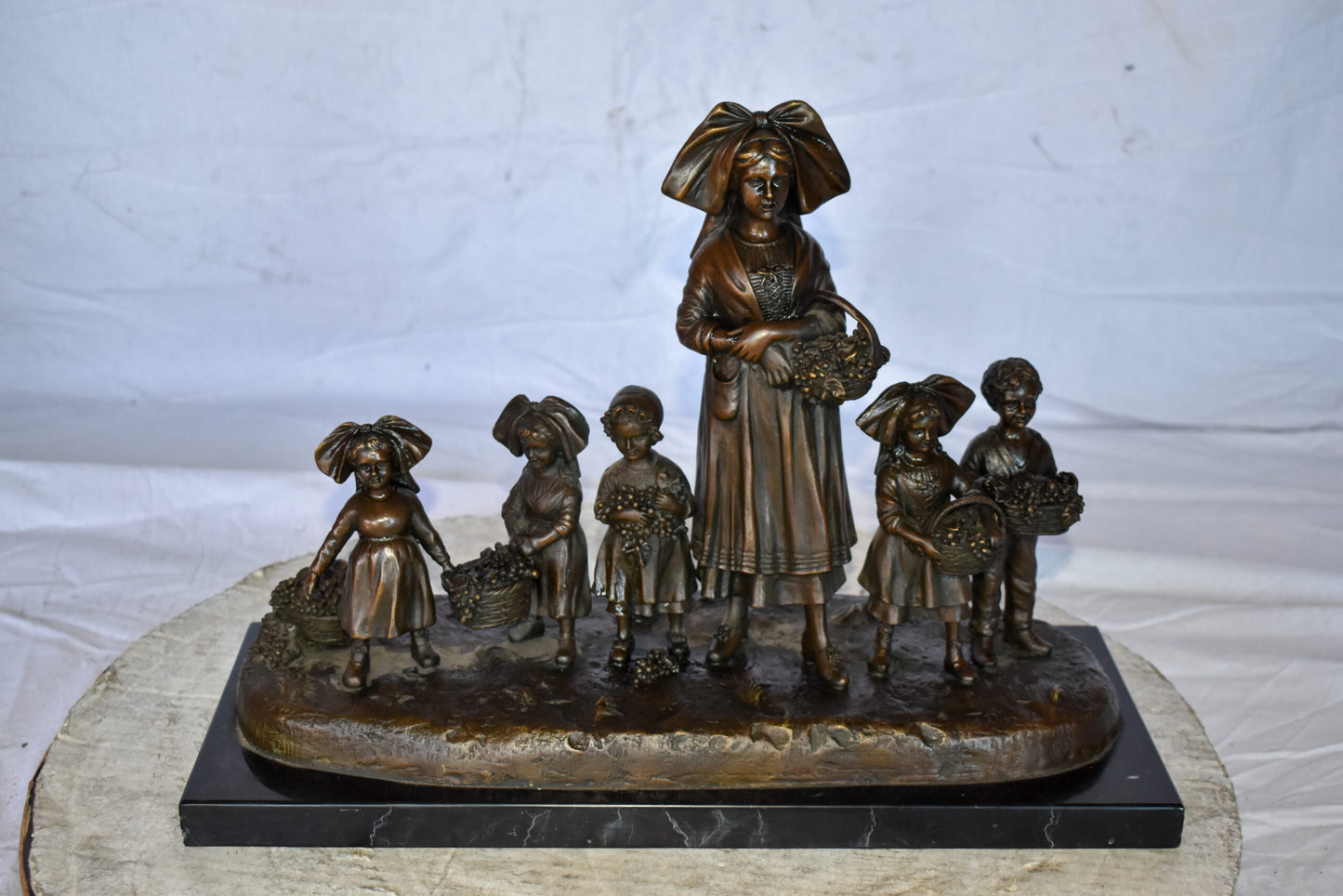 Pre School-Gathering in Vineyard Grapes Bronze Statue Size: 19" x 8" x 14"H