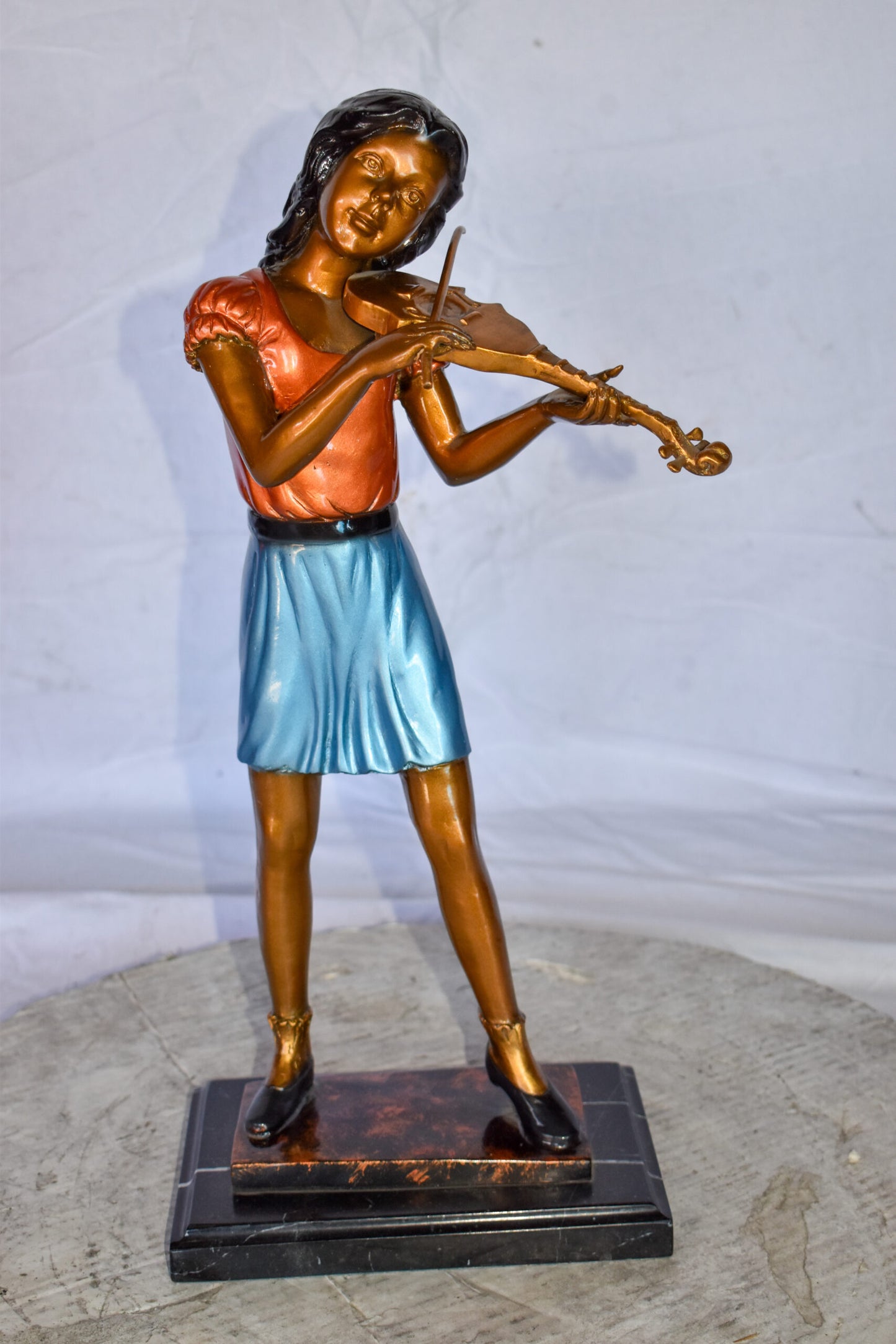 Young Girl Playing Violin Peacefully Bronze Statue  Size: 10" x 5" x 21"H