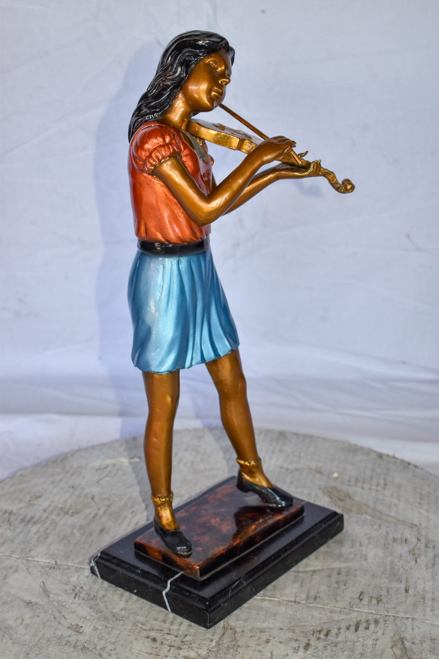 Young Girl Playing Violin Peacefully Bronze Statue  Size: 10" x 5" x 21"H