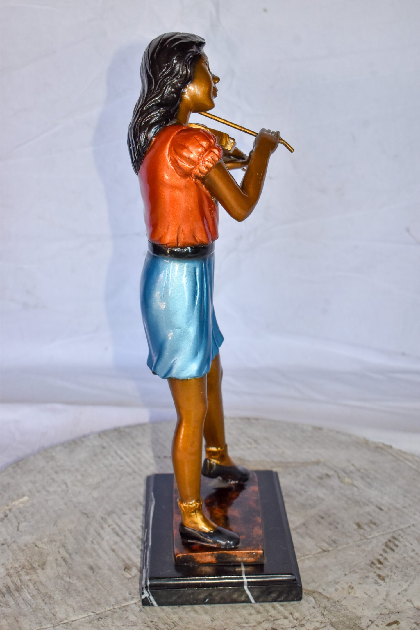 Young Girl Playing Violin Peacefully Bronze Statue  Size: 10" x 5" x 21"H