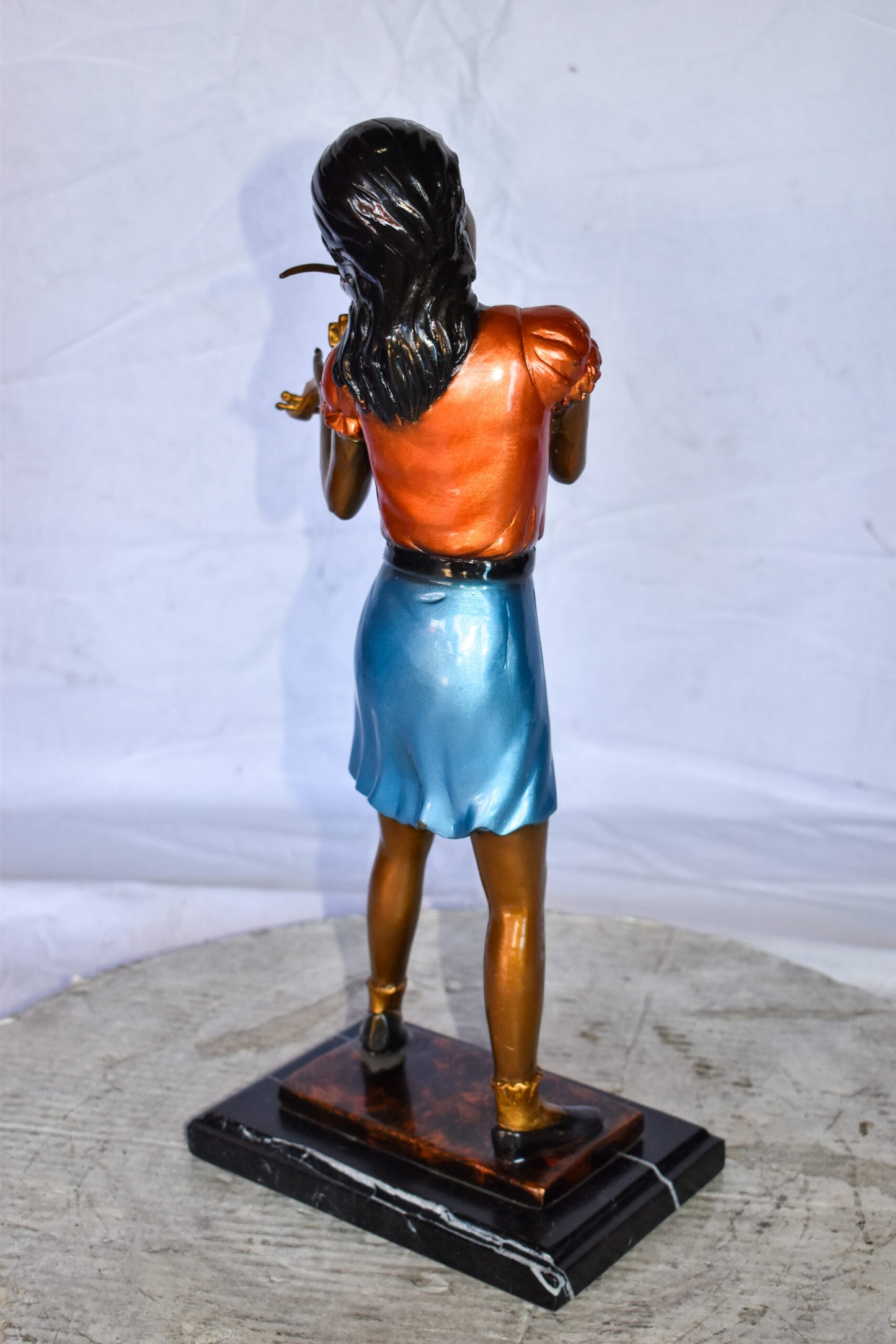 Young Girl Playing Violin Peacefully Bronze Statue  Size: 10" x 5" x 21"H