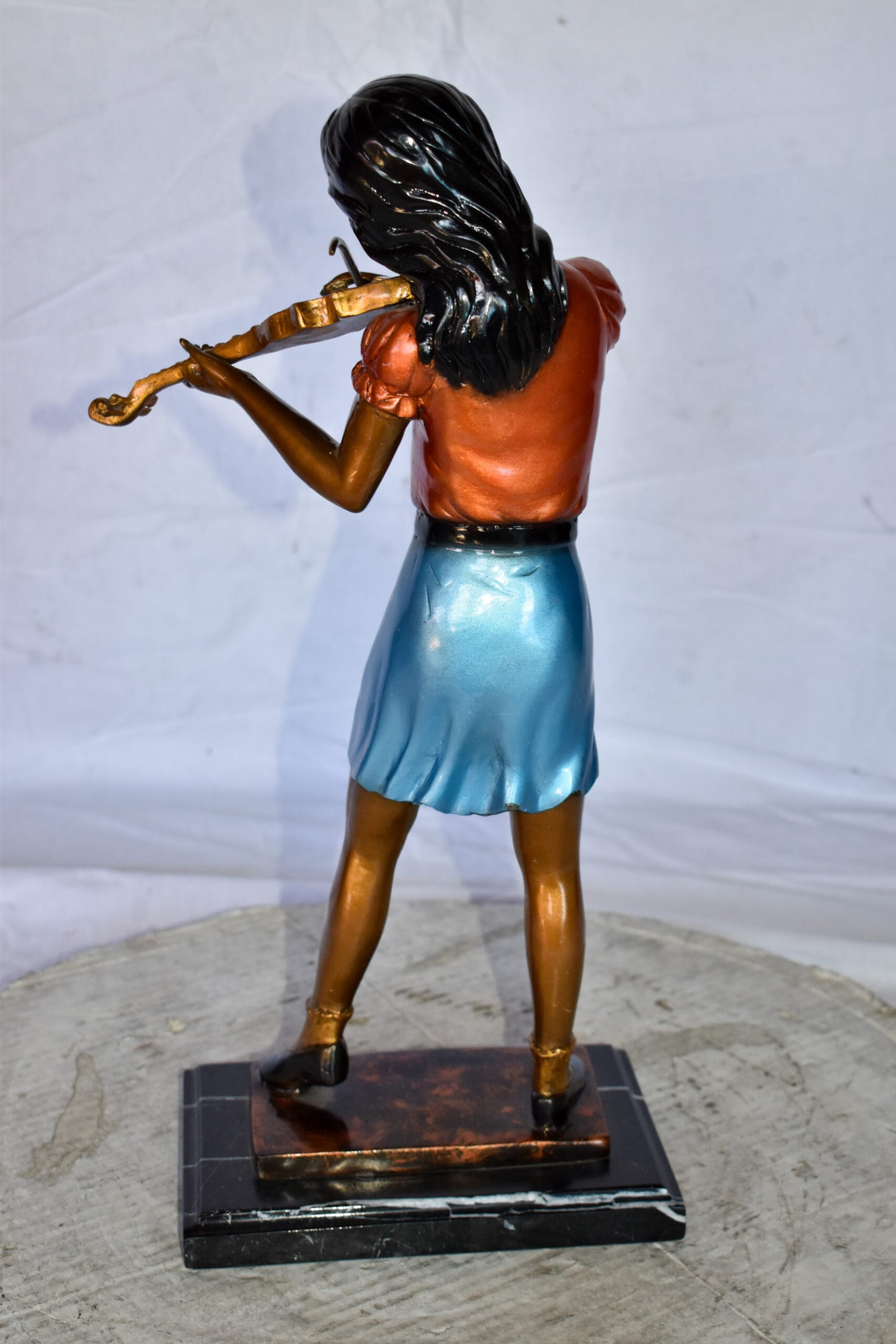 Young Girl Playing Violin Peacefully Bronze Statue  Size: 10" x 5" x 21"H