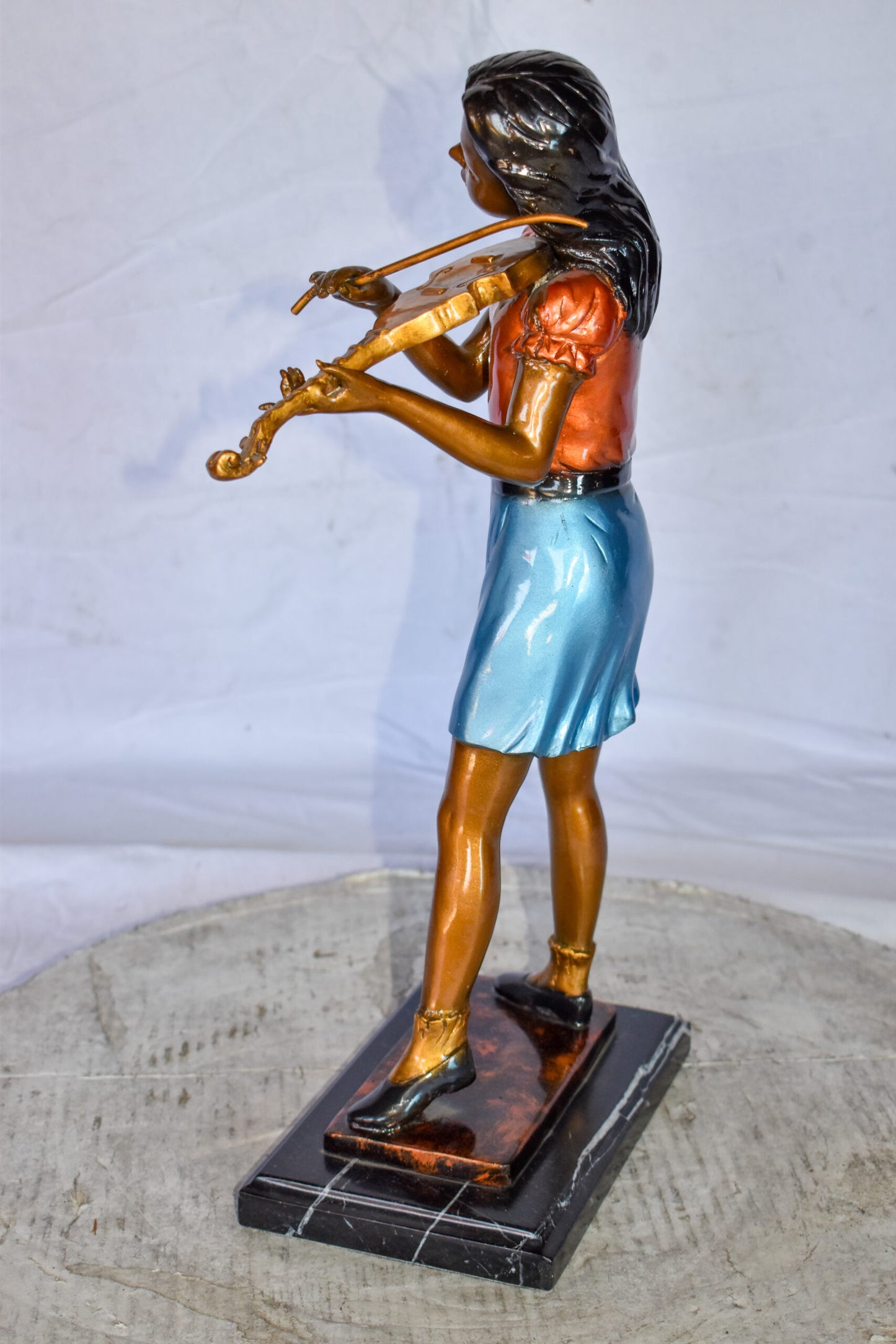 Young Girl Playing Violin Peacefully Bronze Statue Size: 10" x 5" x 21"H