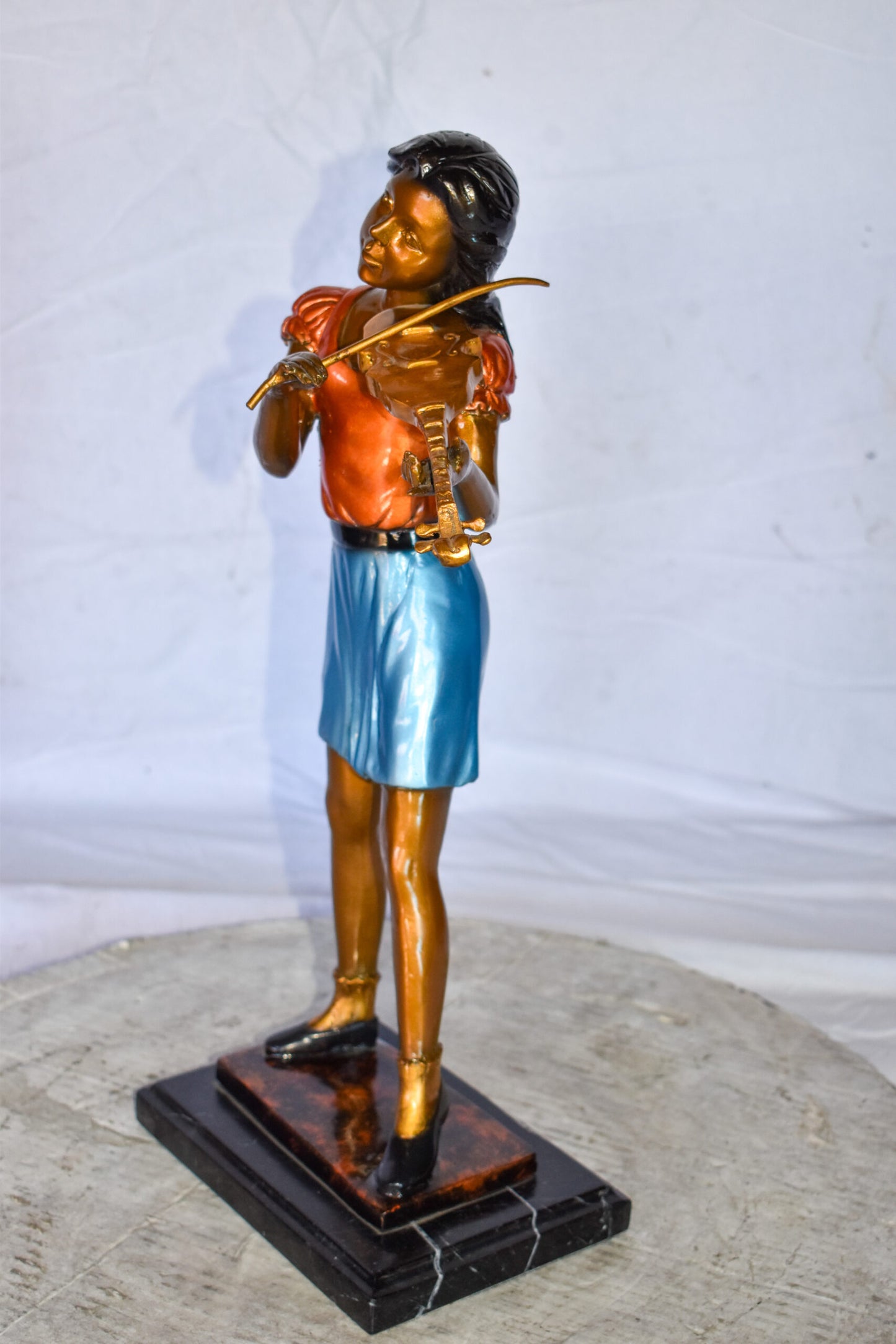 Young Girl Playing Violin Peacefully Bronze Statue  Size: 10" x 5" x 21"H