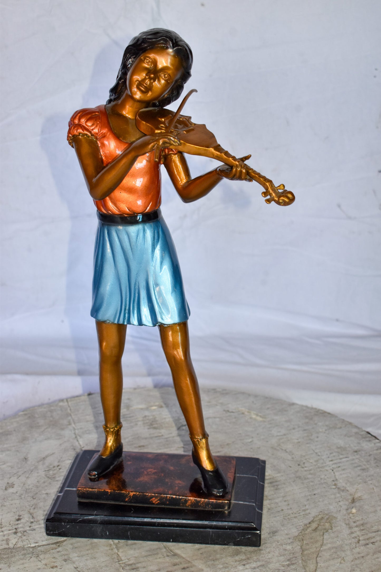 Young Girl Playing Violin Peacefully Bronze Statue Size: 10" x 5" x 21"H