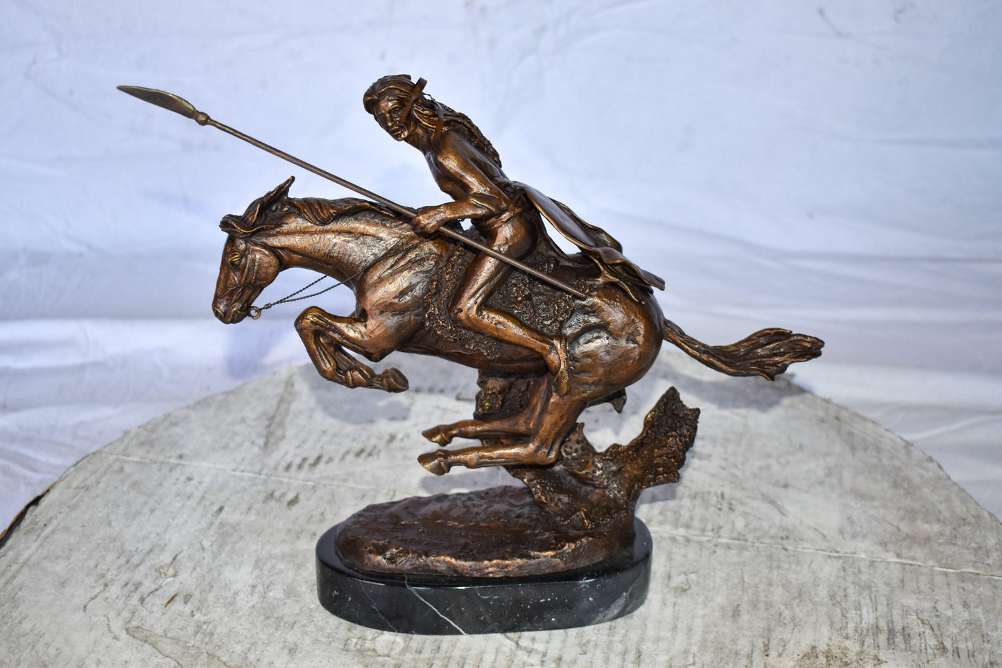 Cheyenne Remington Replica Bronze Statue on a  Marble Size: 12" x 4" x 12"H
