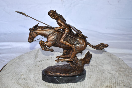 Cheyenne Remington Replica Bronze Statue on a Marble Size: 12" x 4" x 12"H