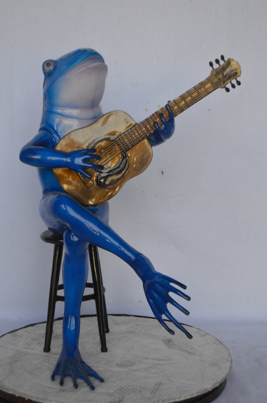 Guitar Playing Blue Frog Bronze Statue - Size: 23"L x 21"W x 29"H.