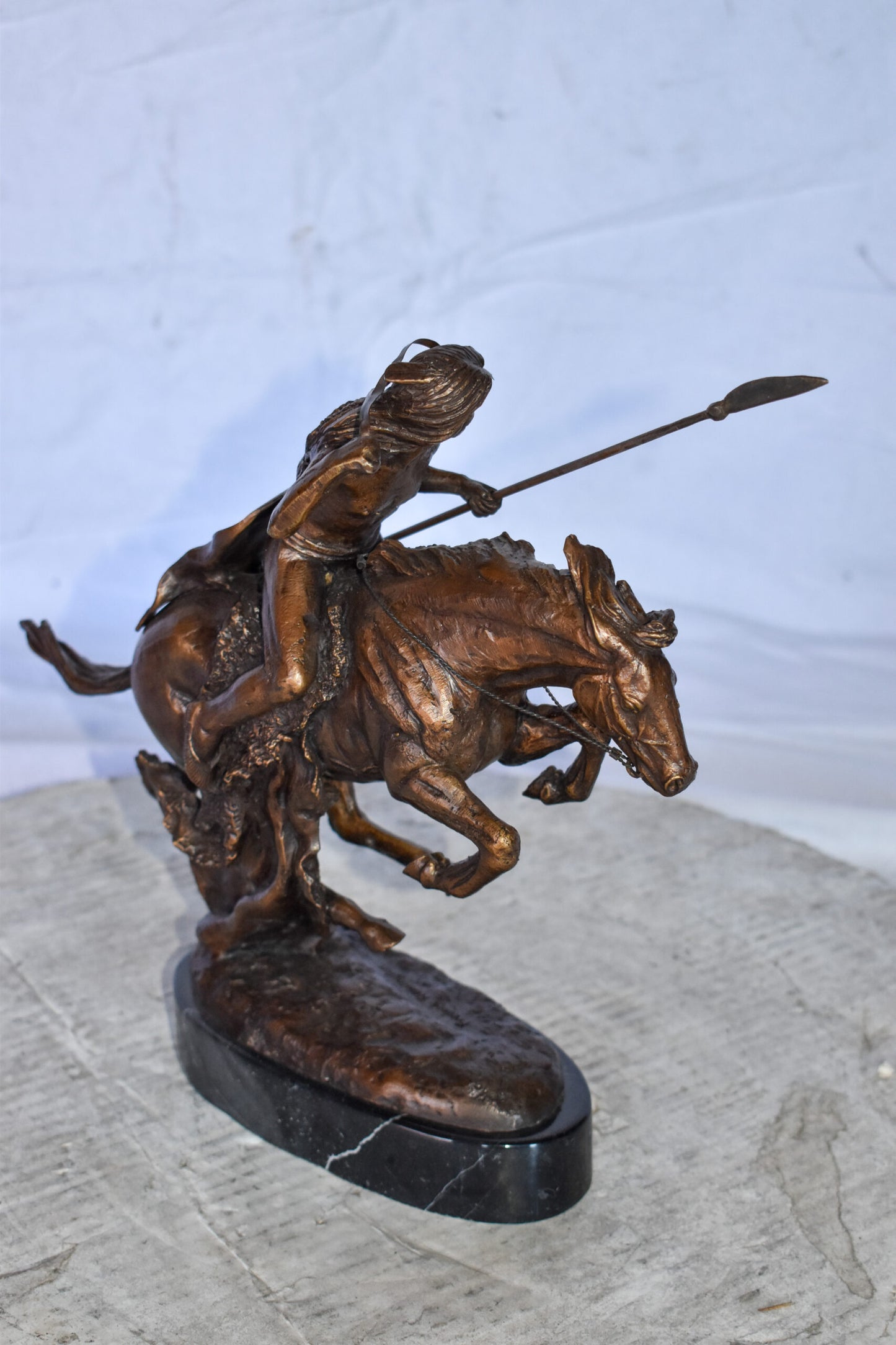 Cheyenne Remington Replica Bronze Statue on a  Marble Size: 12" x 4" x 12"H
