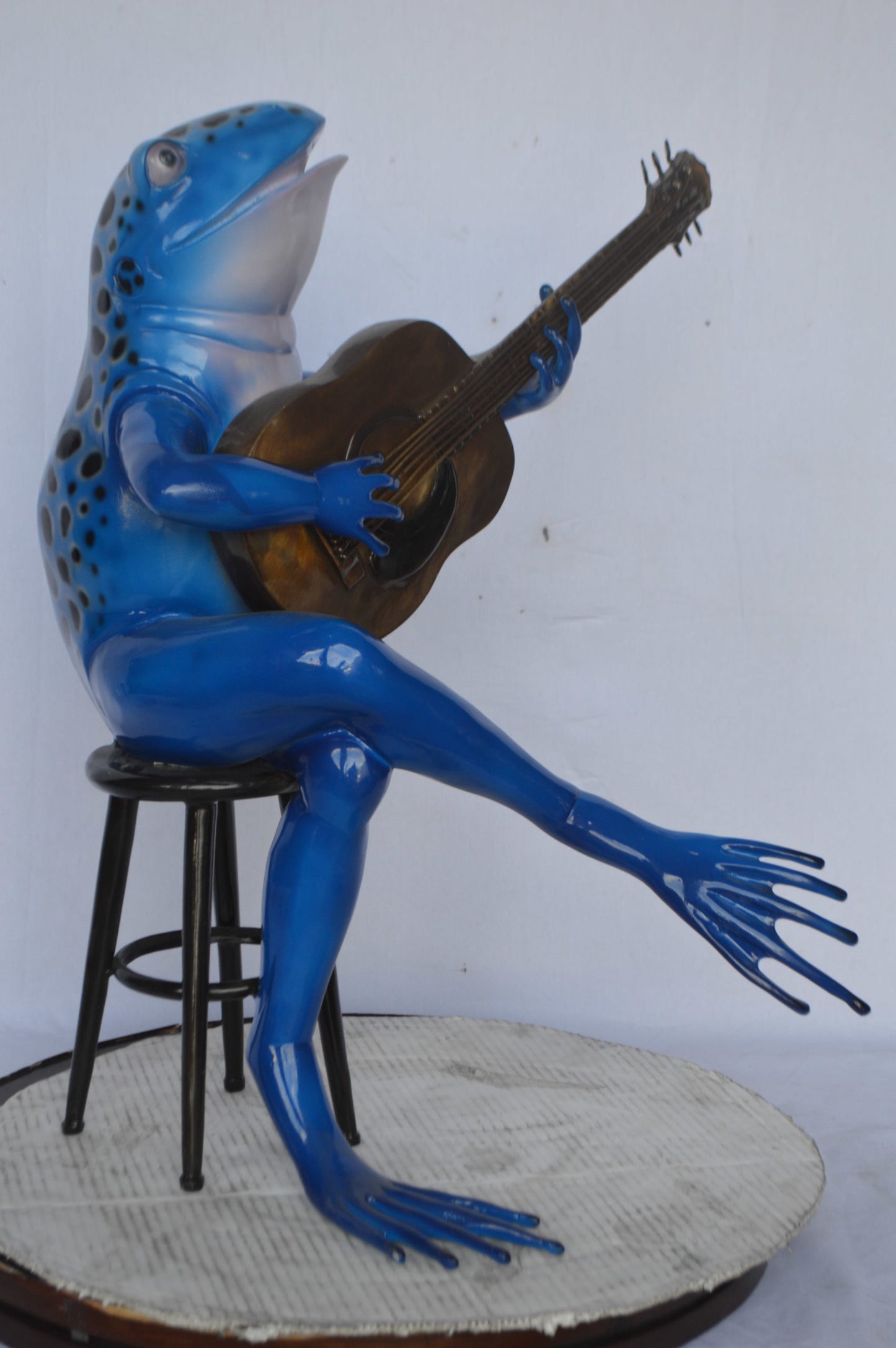 Guitar Playing Blue Frog Bronze Statue - Size: 23"L x 21"W x 29"H.