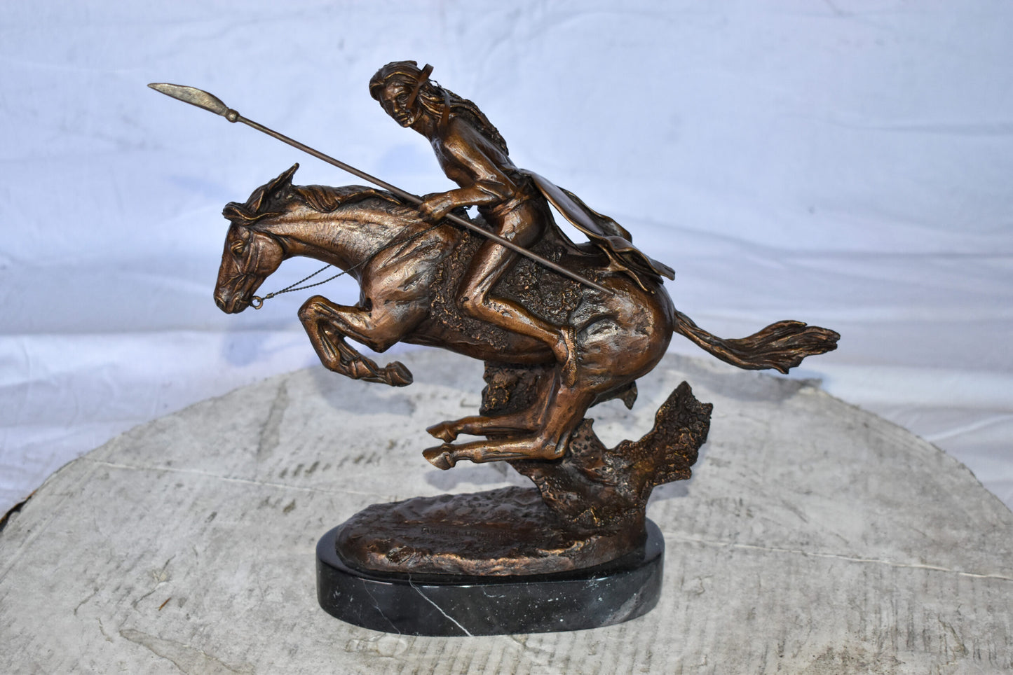 Cheyenne Remington Replica Bronze Statue on a Marble Size: 12" x 4" x 12"H