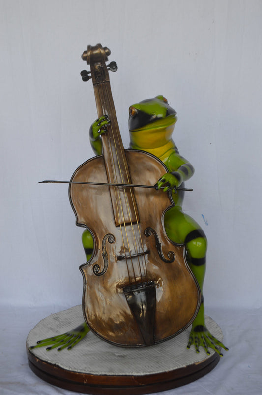 Green Frog Playing the Cello Bronze Statue - Size: 26"L x 18"W x 25"H.