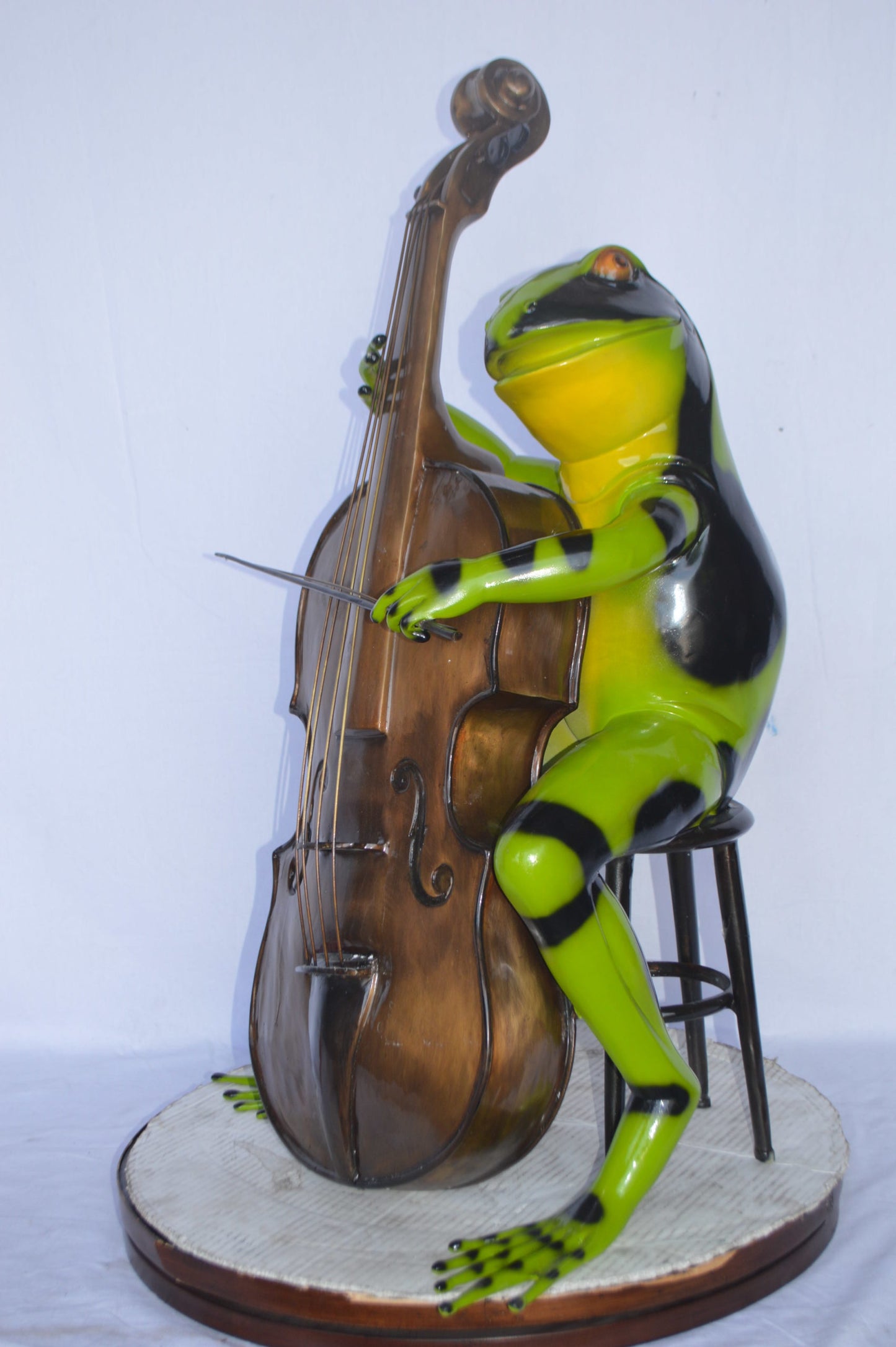 Green Frog Playing the Cello Bronze Statue - Size: 26"L x 18"W x 25"H.