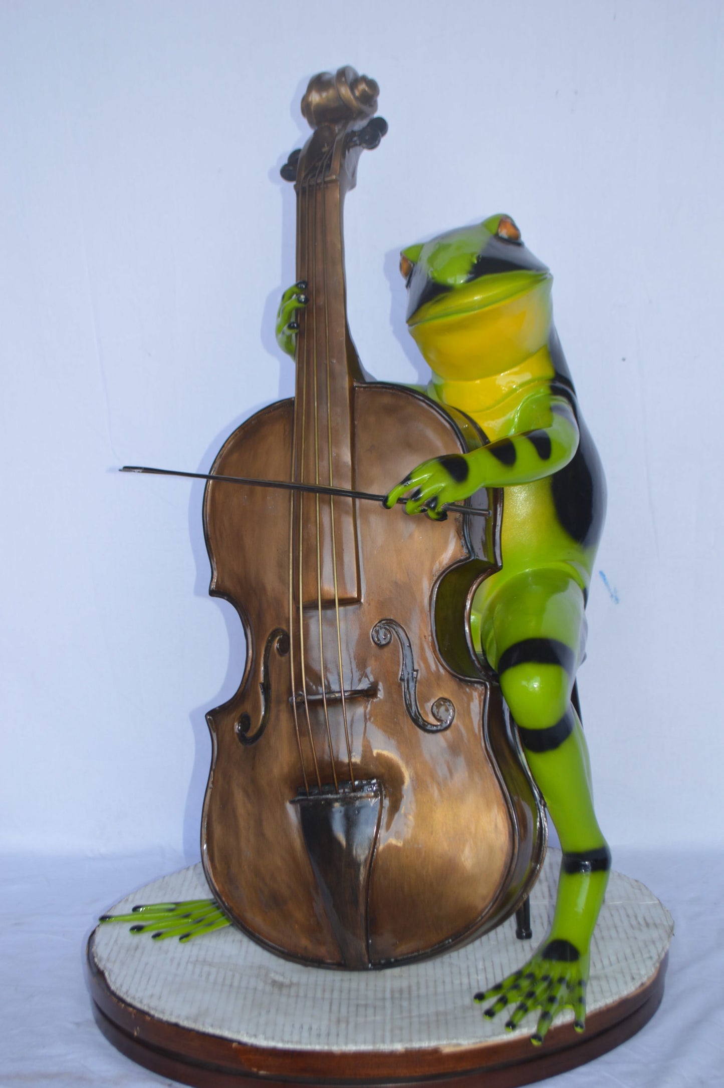 Green Frog Playing the Cello Bronze Statue - Size: 26"L x 18"W x 25"H.