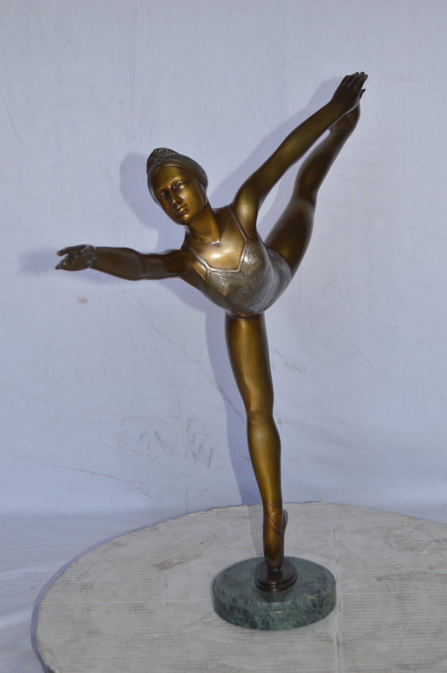 Ballerina Dancing in Action Bronze Statue - Size: 25"L x 8"W x 29"H.
