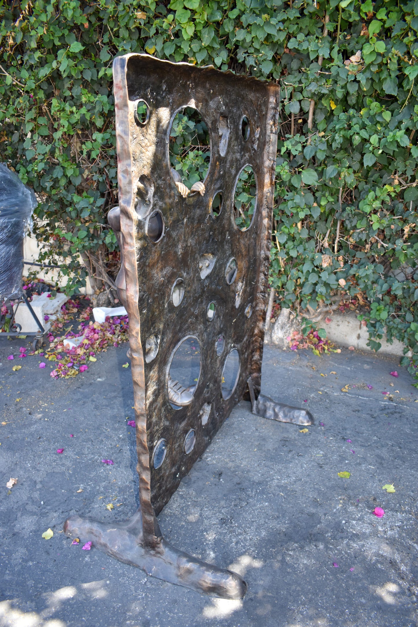 Young Girl Playing on A Climbing Wall Bronze Statue Life Size 44" x 26" x 57"H