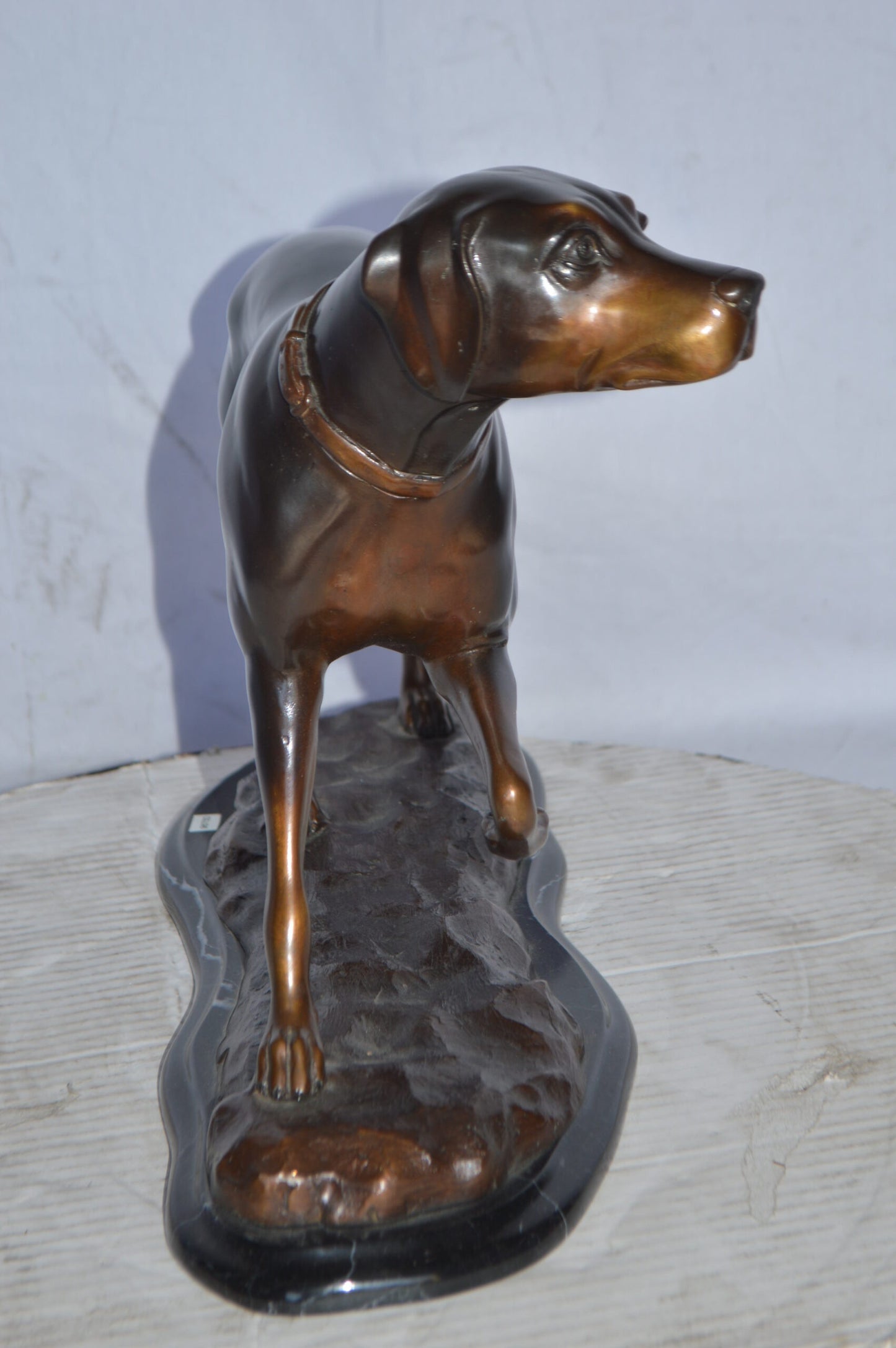 Black Labrador Bronze Statue Mounted on A Marble - Size: 20"L x 8"W x 14"H.