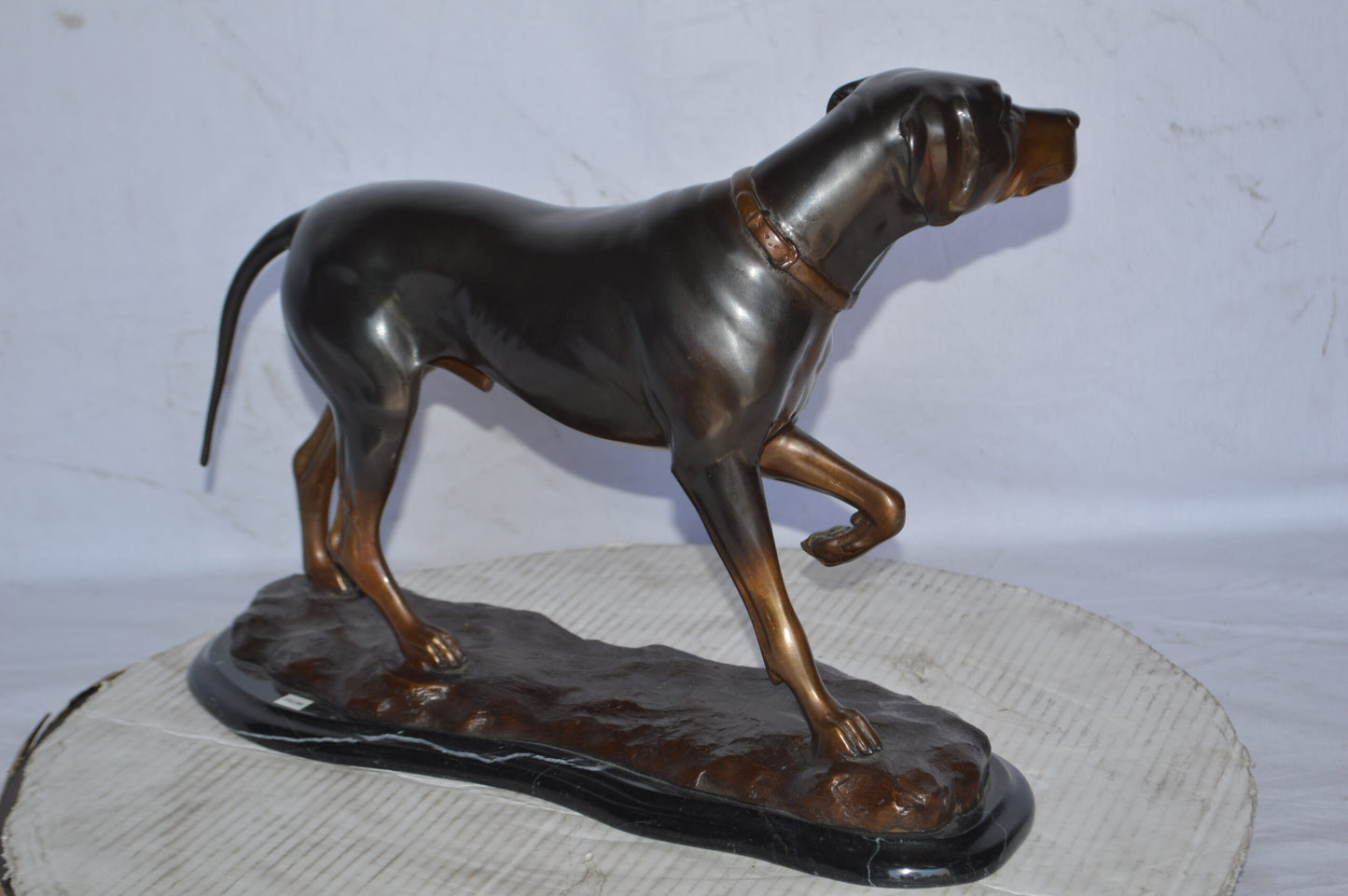 Black Labrador Bronze Statue Mounted on A Marble - Size: 20"L x 8"W x 14"H.