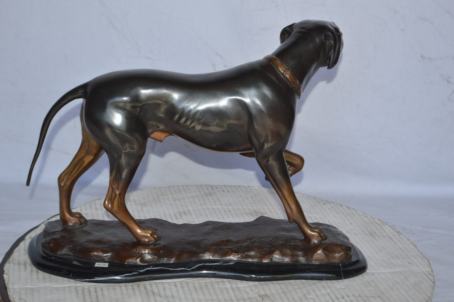 Black Labrador Bronze Statue Mounted on A Marble - Size: 20"L x 8"W x 14"H.