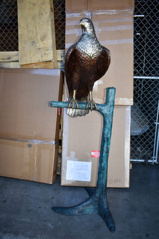 Very Detailed Eagle Standing on A Tree Branch Bronze Statue 24" x 28" x 66"H