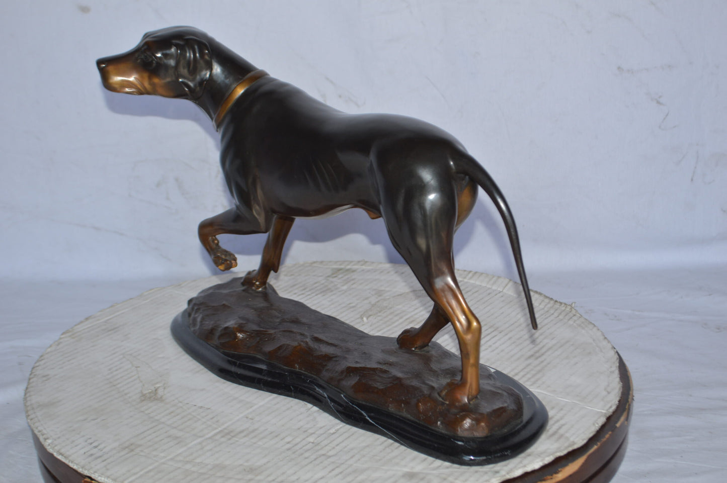 Black Labrador Bronze Statue Mounted on A Marble - Size: 20"L x 8"W x 14"H.