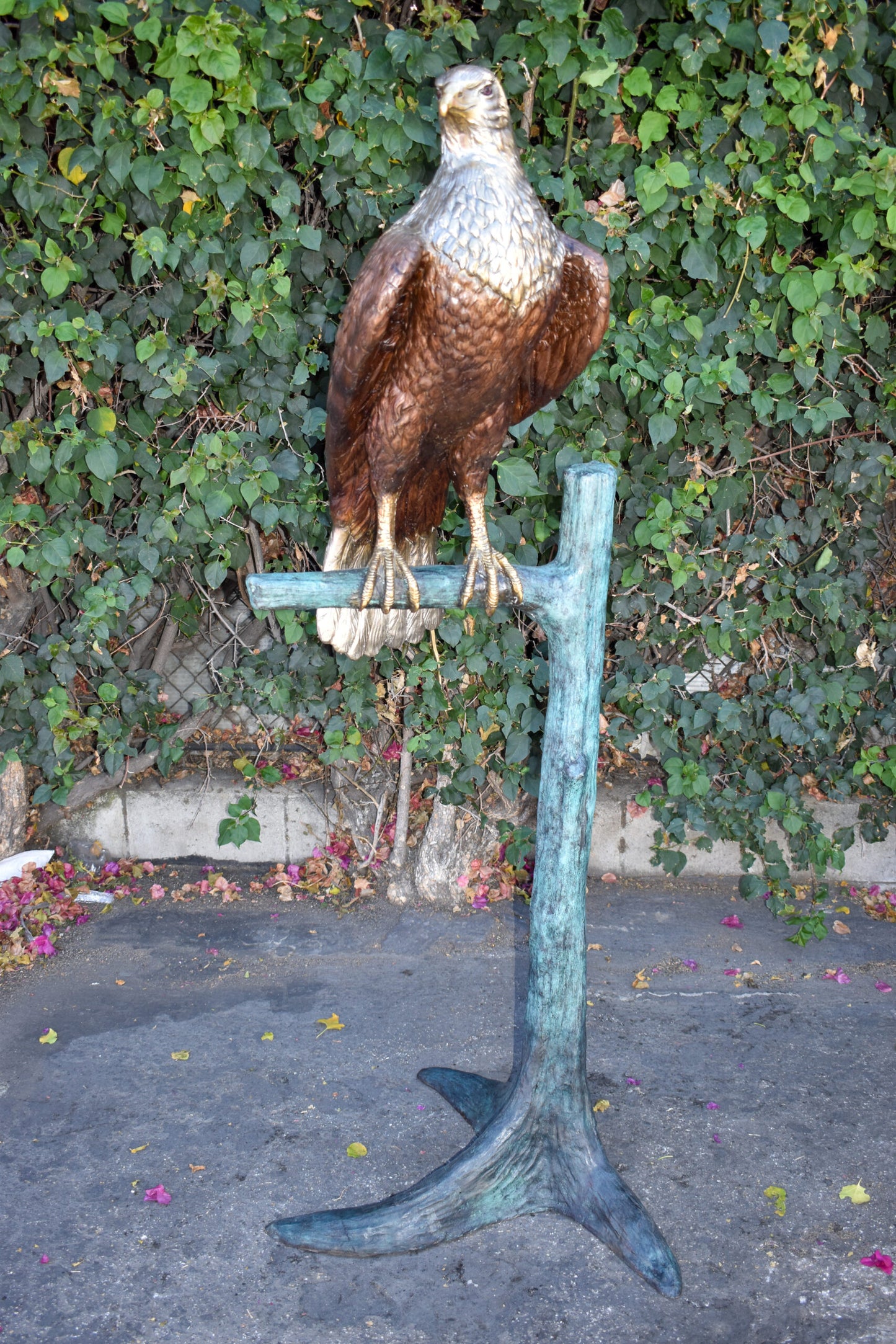 Very Detailed Eagle Standing on A Tree Branch Bronze Statue 24" x 28" x 66"H