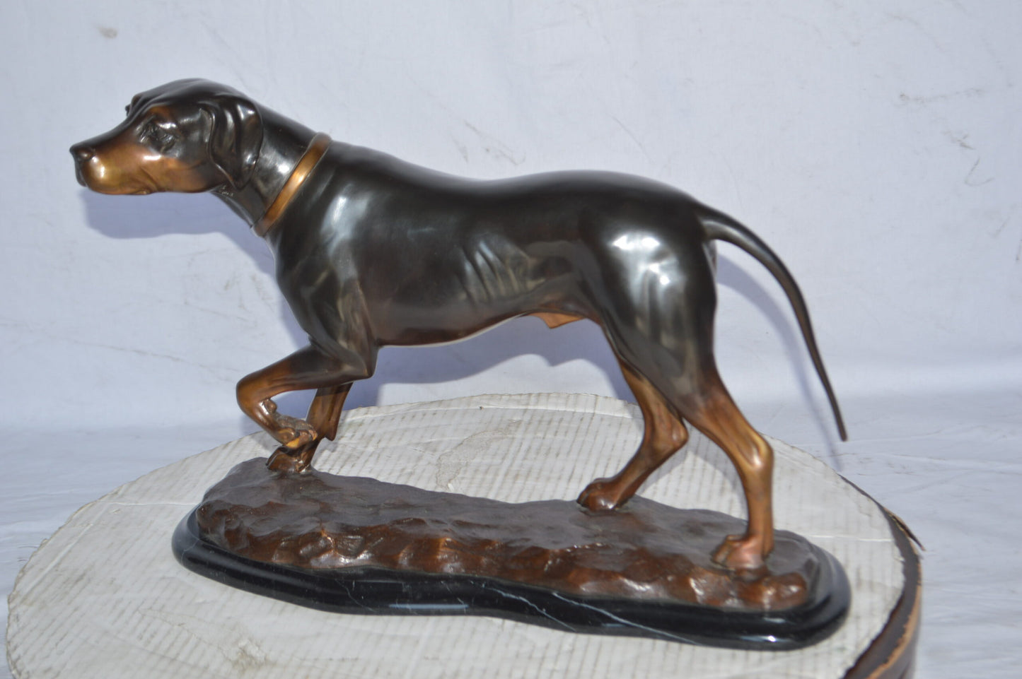 Black Labrador Bronze Statue Mounted on A Marble - Size: 20"L x 8"W x 14"H.