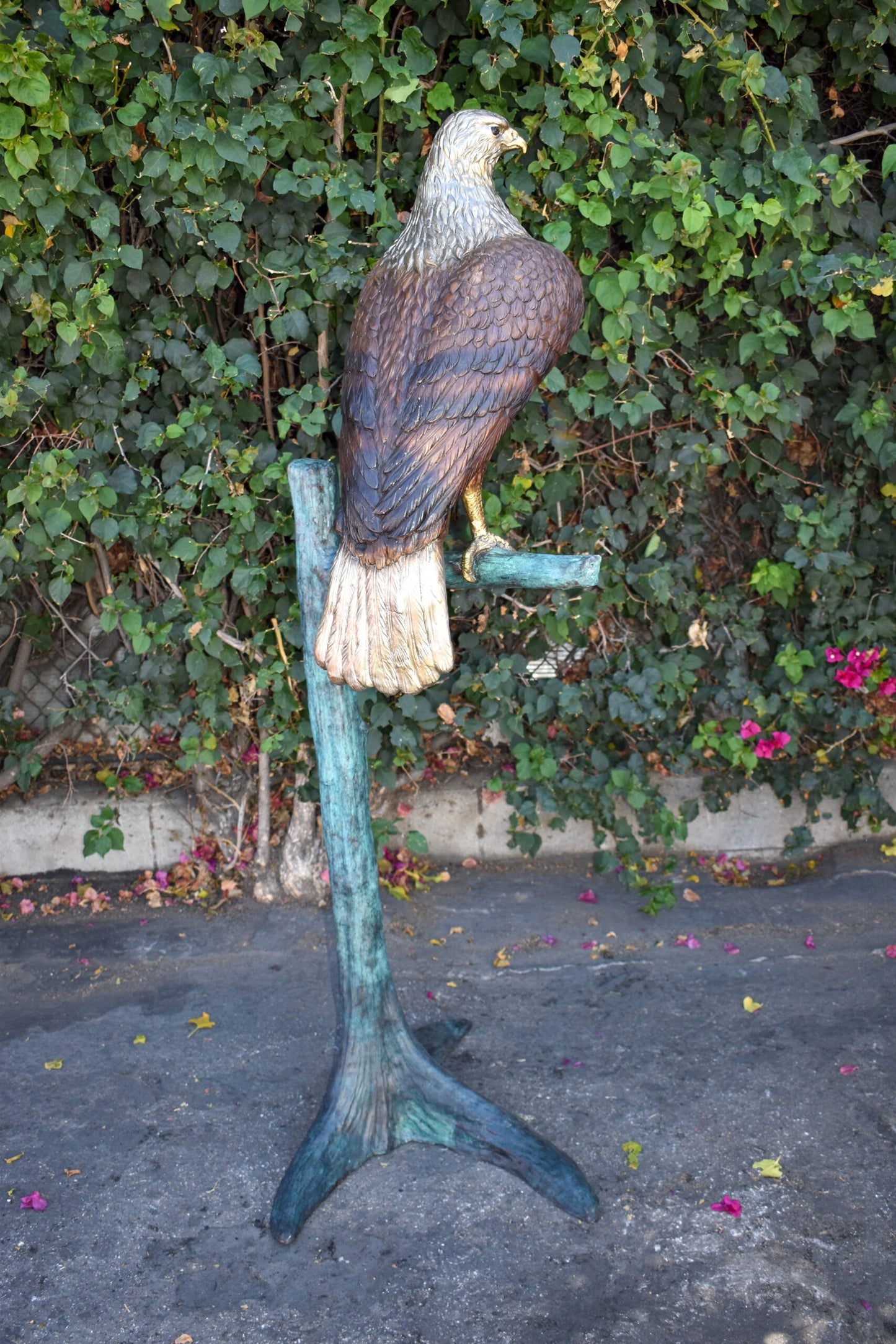 Very Detailed Eagle Standing on A Tree Branch Bronze Statue 24" x 28" x 66"H