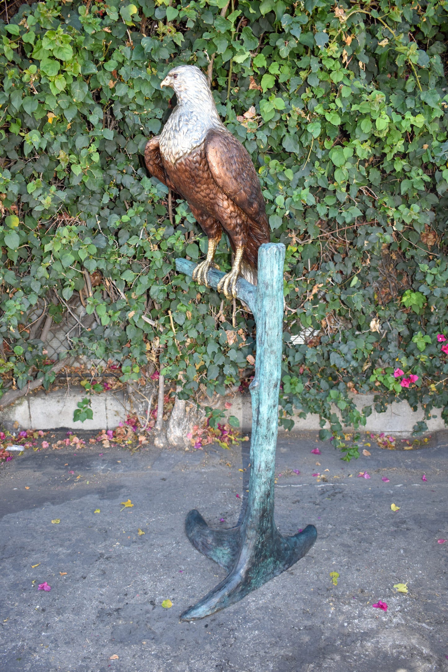 Very Detailed Eagle Standing on A Tree Branch Bronze Statue 24" x 28" x 66"H