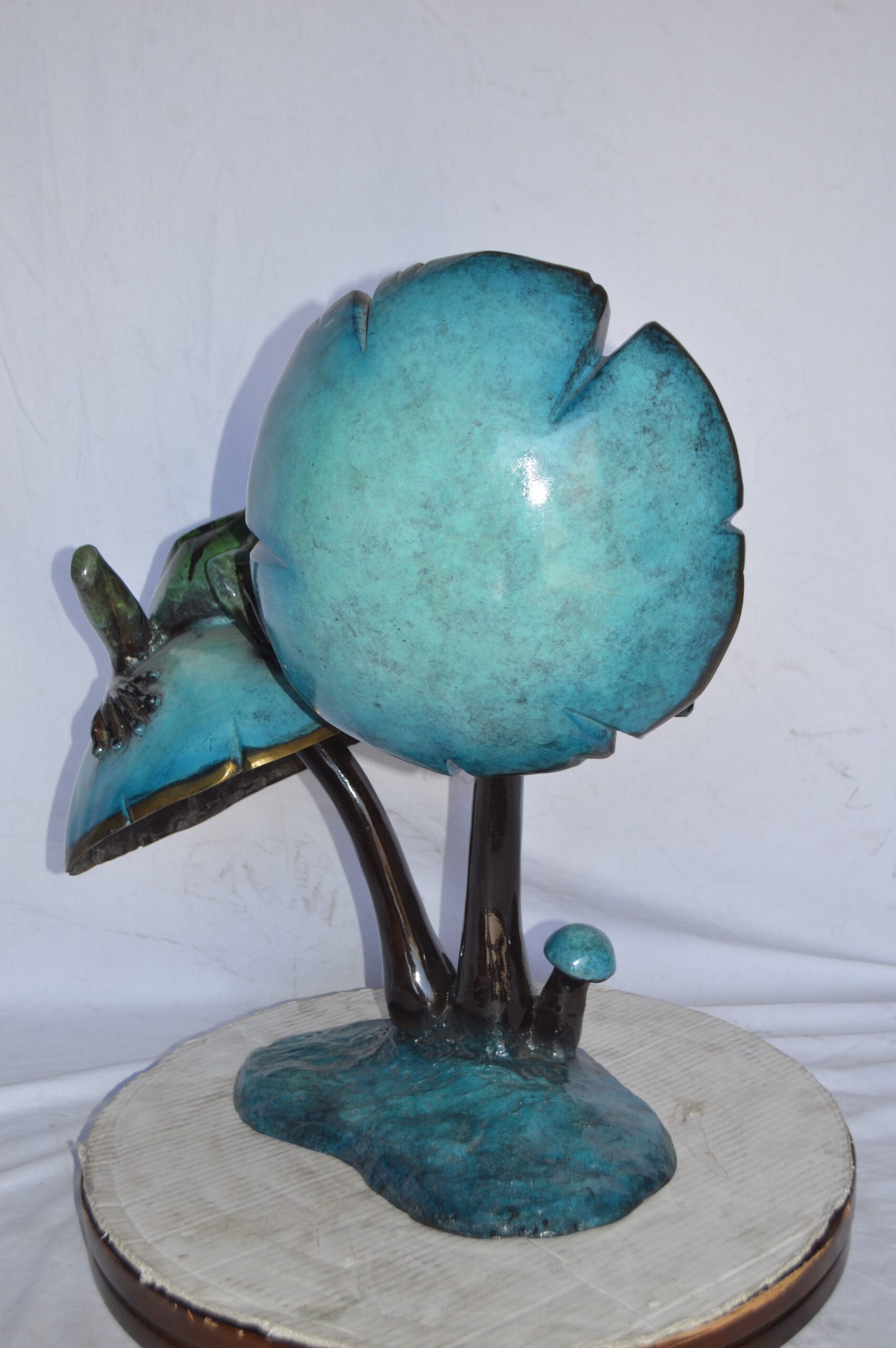 Two Frogs on a Mushroom Bronze Statue - Size: 24"L x 15"W x 27"H.