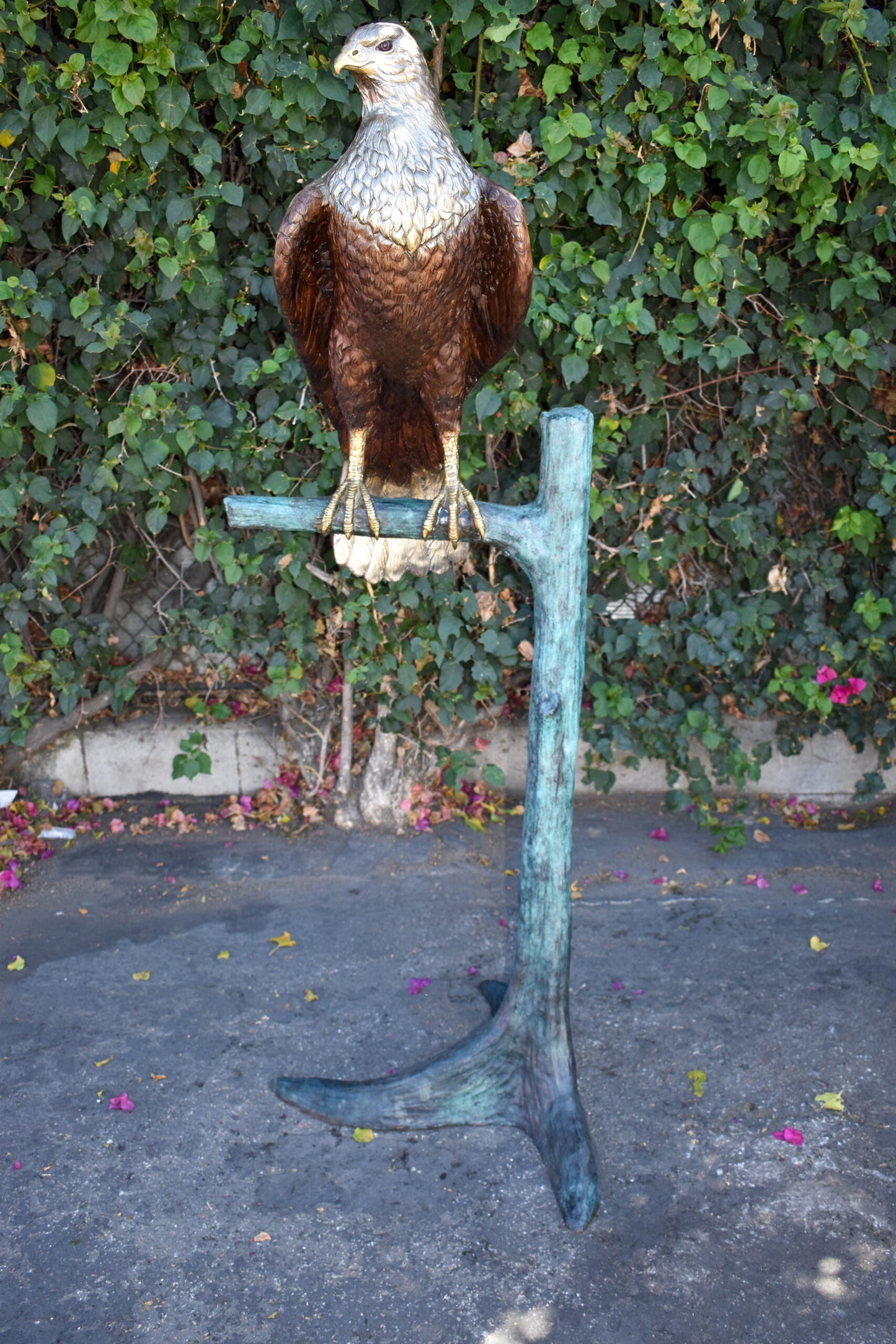 Very Detailed Eagle Standing on A Tree Branch Bronze Statue 24" x 28" x 66"H